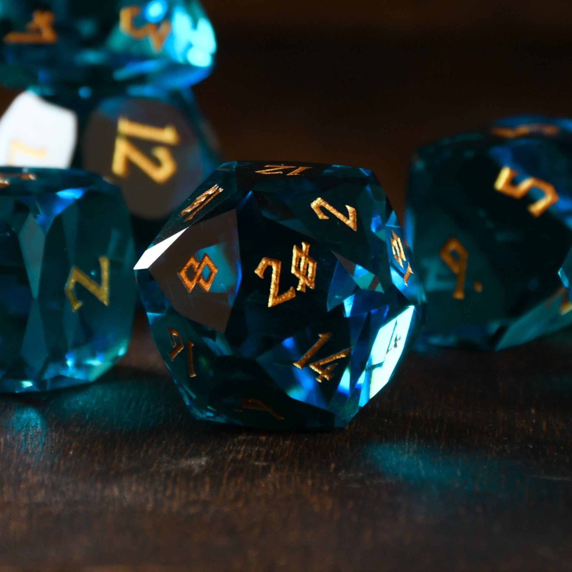 Misty Mountain Gaming Stone/Glass Aquamarine Multifaceted Glass Dice Set