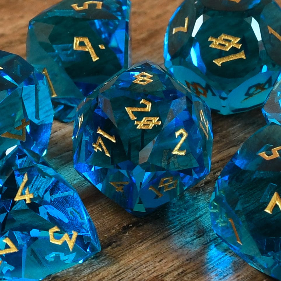 Misty Mountain Gaming Stone/Glass Aquamarine Multifaceted Glass Dice Set