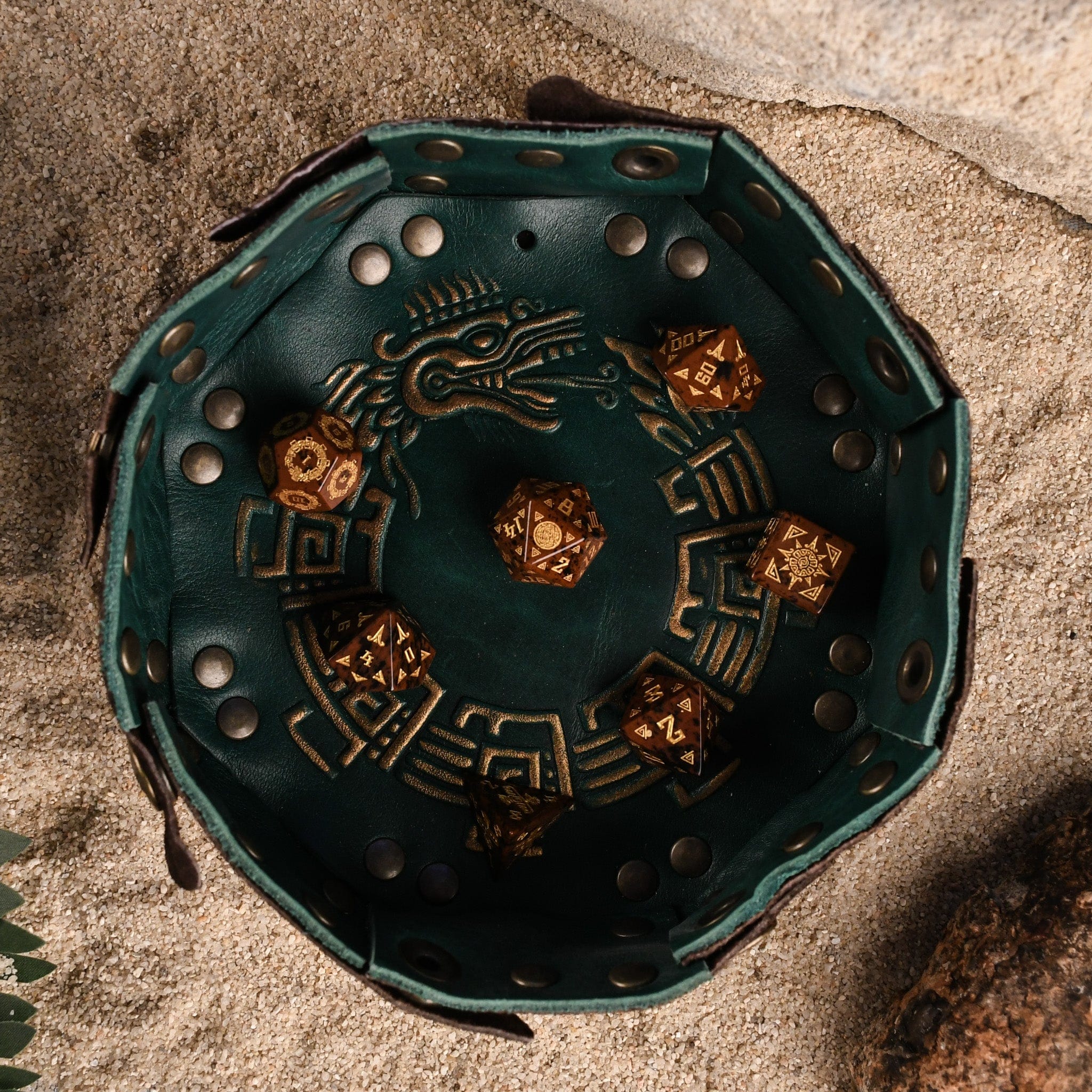Misty Mountain Gaming Dice Aztec Mahogany Obsidian Stone Dice Set - Dice Around the World Collection