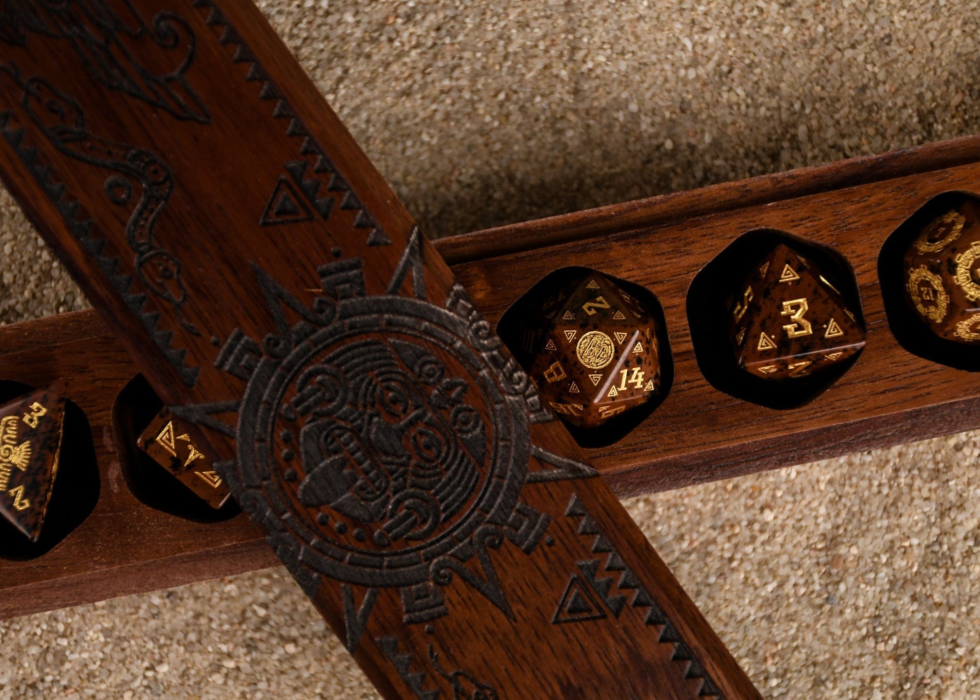 Misty Mountain Gaming Dice Aztec Mahogany Obsidian Stone Dice Set - Dice Around the World Collection