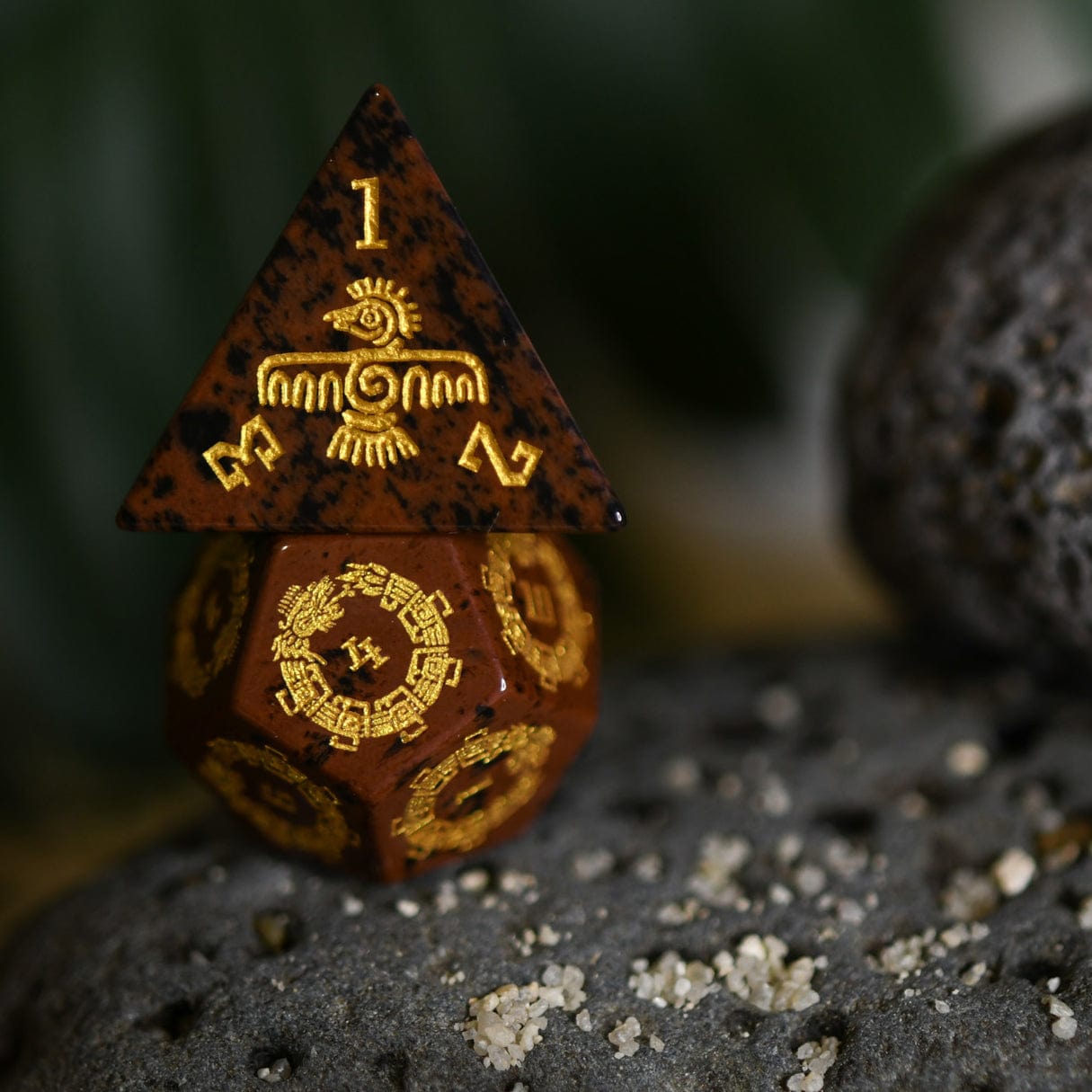 Misty Mountain Gaming Dice Aztec Mahogany Obsidian Stone Dice Set - Dice Around the World Collection