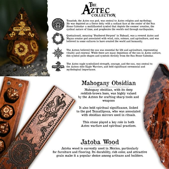 Misty Mountain Gaming Dice Aztec Mahogany Obsidian Stone Dice Set - Dice Around the World Collection
