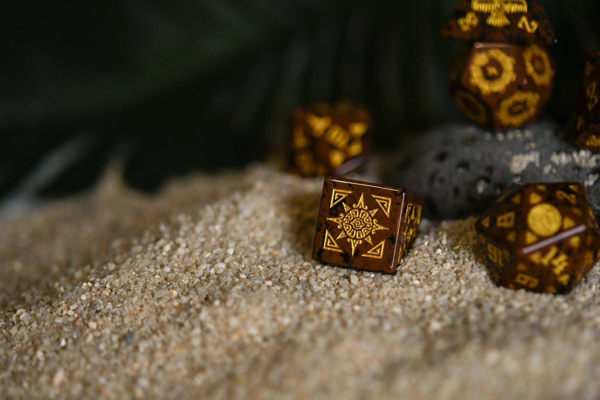 Misty Mountain Gaming Dice Aztec Mahogany Obsidian Stone Dice Set - Dice Around the World Collection