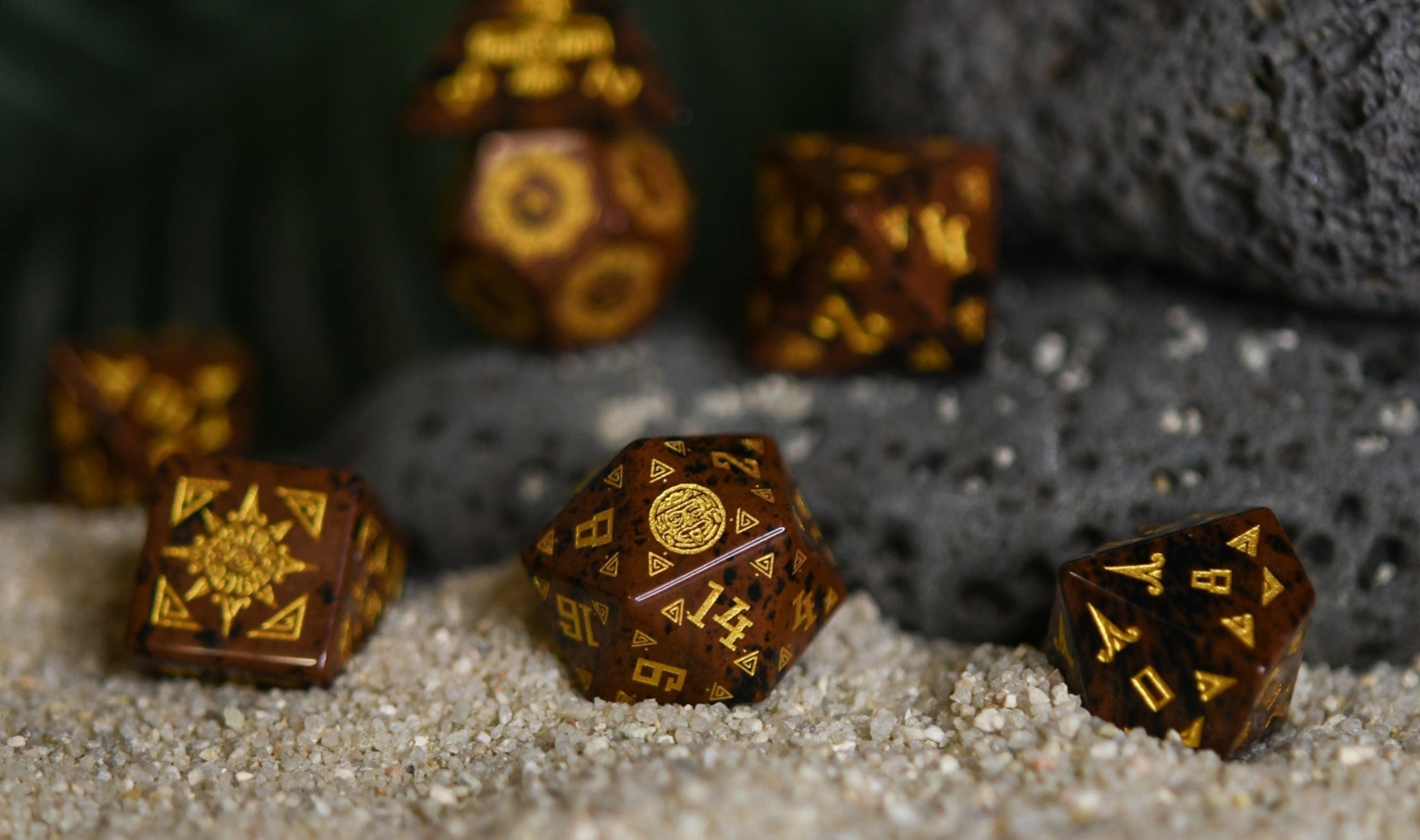 Misty Mountain Gaming Dice Aztec Mahogany Obsidian Stone Dice Set - Dice Around the World Collection