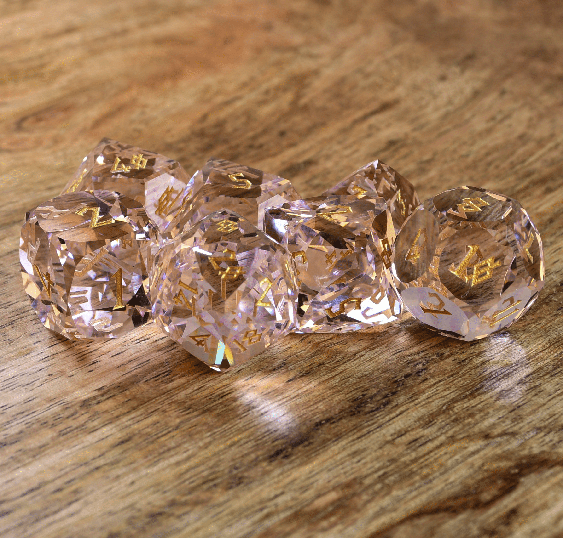 Misty Mountain Gaming Stone/Glass Baby Pink Topaz Multifaceted Glass Dice Set