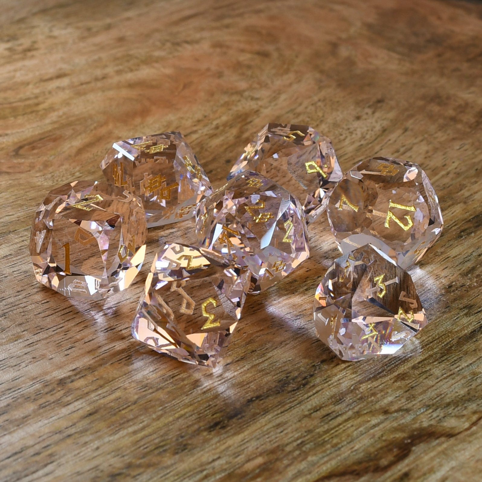 Misty Mountain Gaming Stone/Glass Baby Pink Topaz Multifaceted Glass Dice Set