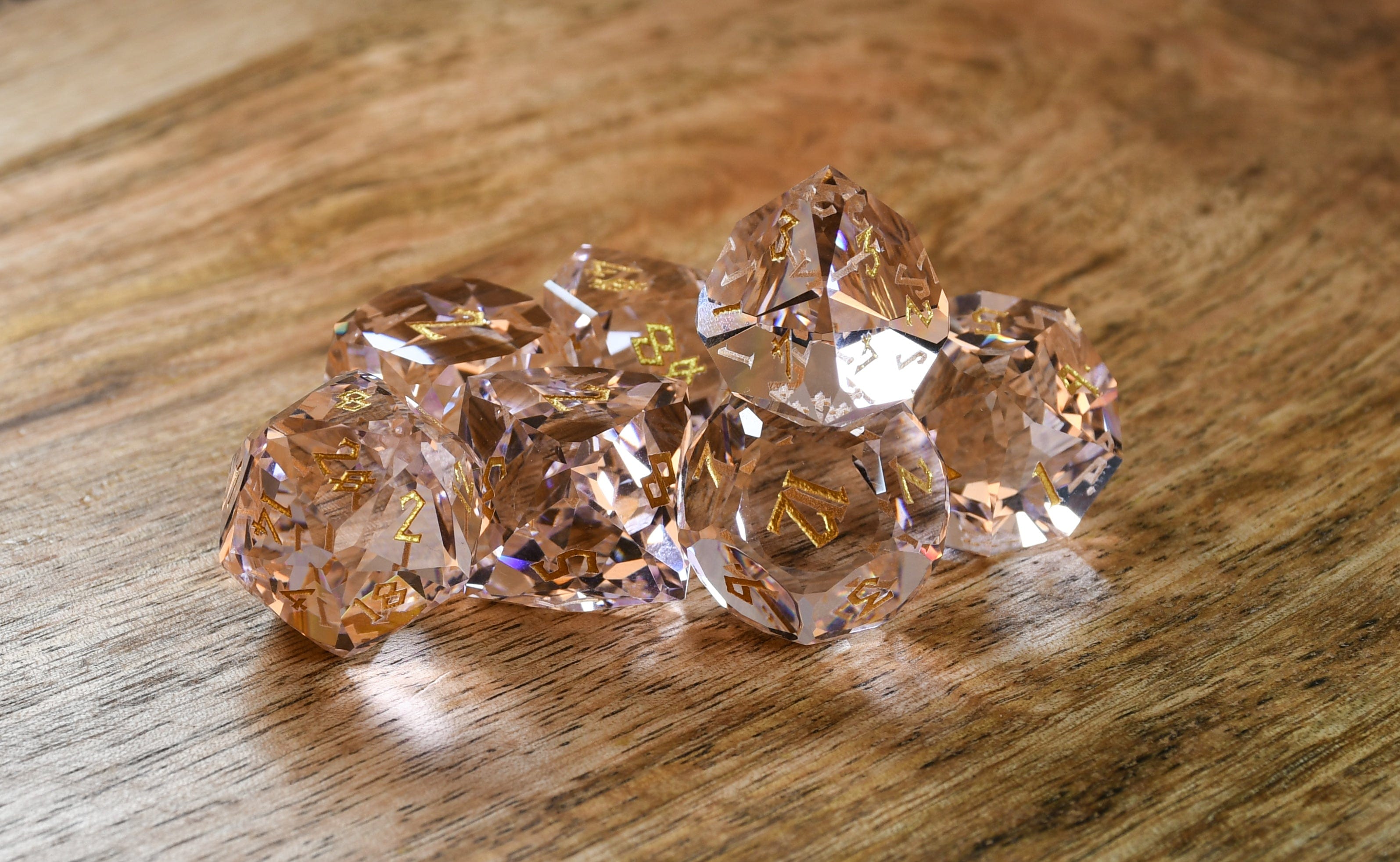 Misty Mountain Gaming Stone/Glass Baby Pink Topaz Multifaceted Glass Dice Set