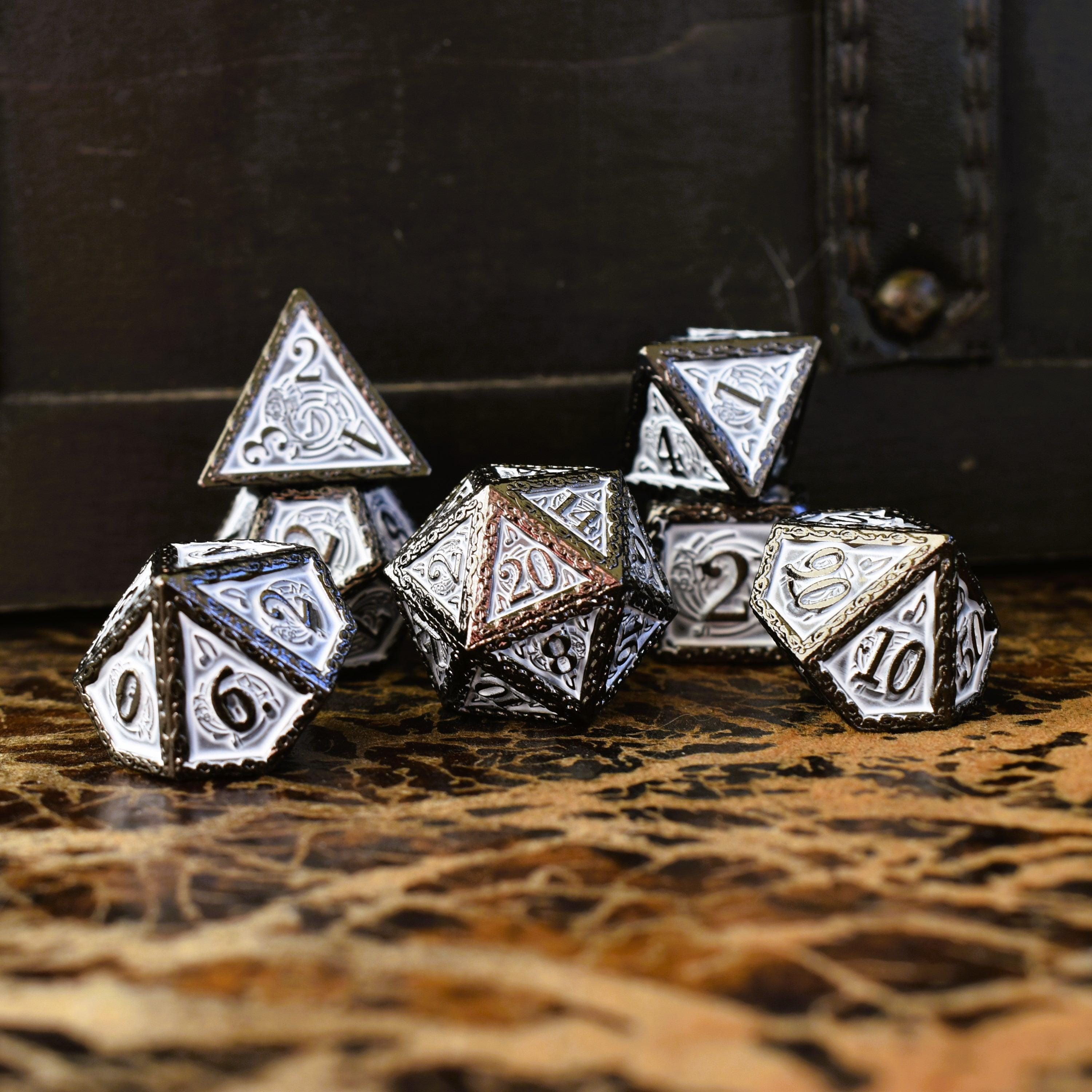 Misty Mountain Gaming Metal Ballad of the Bard Black and White Metal Dice Set