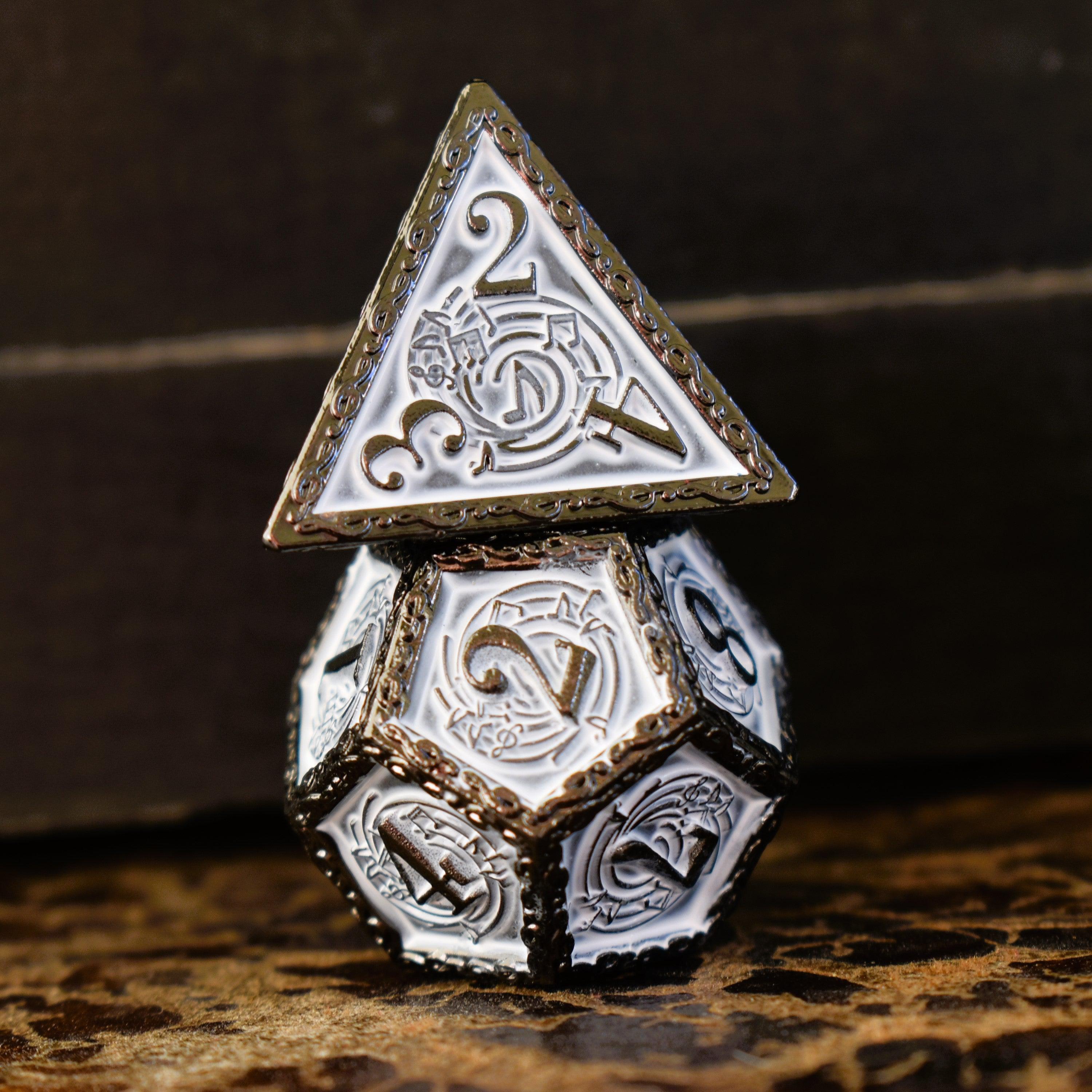Misty Mountain Gaming Metal Ballad of the Bard Black and White Metal Dice Set