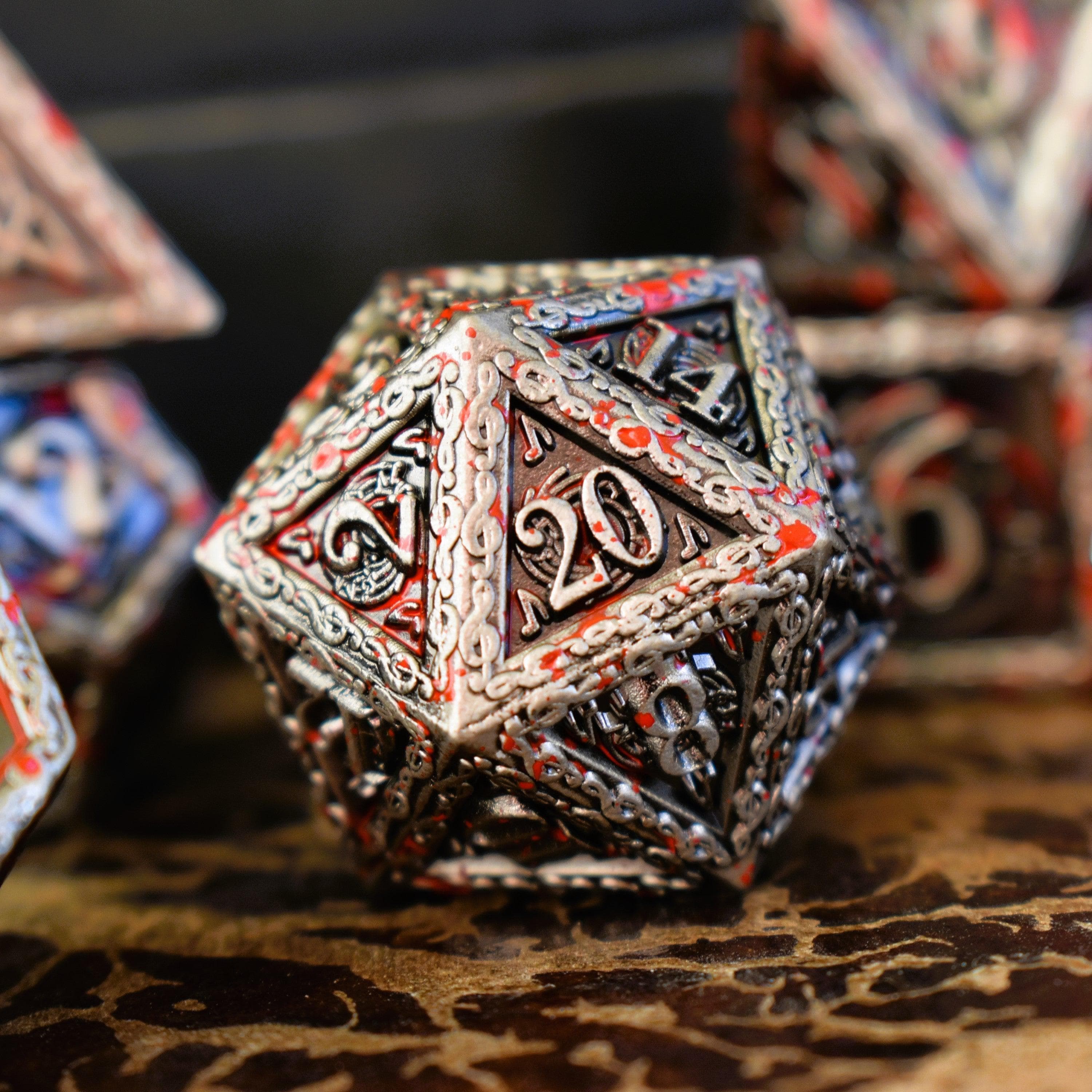 Misty Mountain Gaming Metal Ballad of the Bard Bloodstained Silver Metal Dice Set