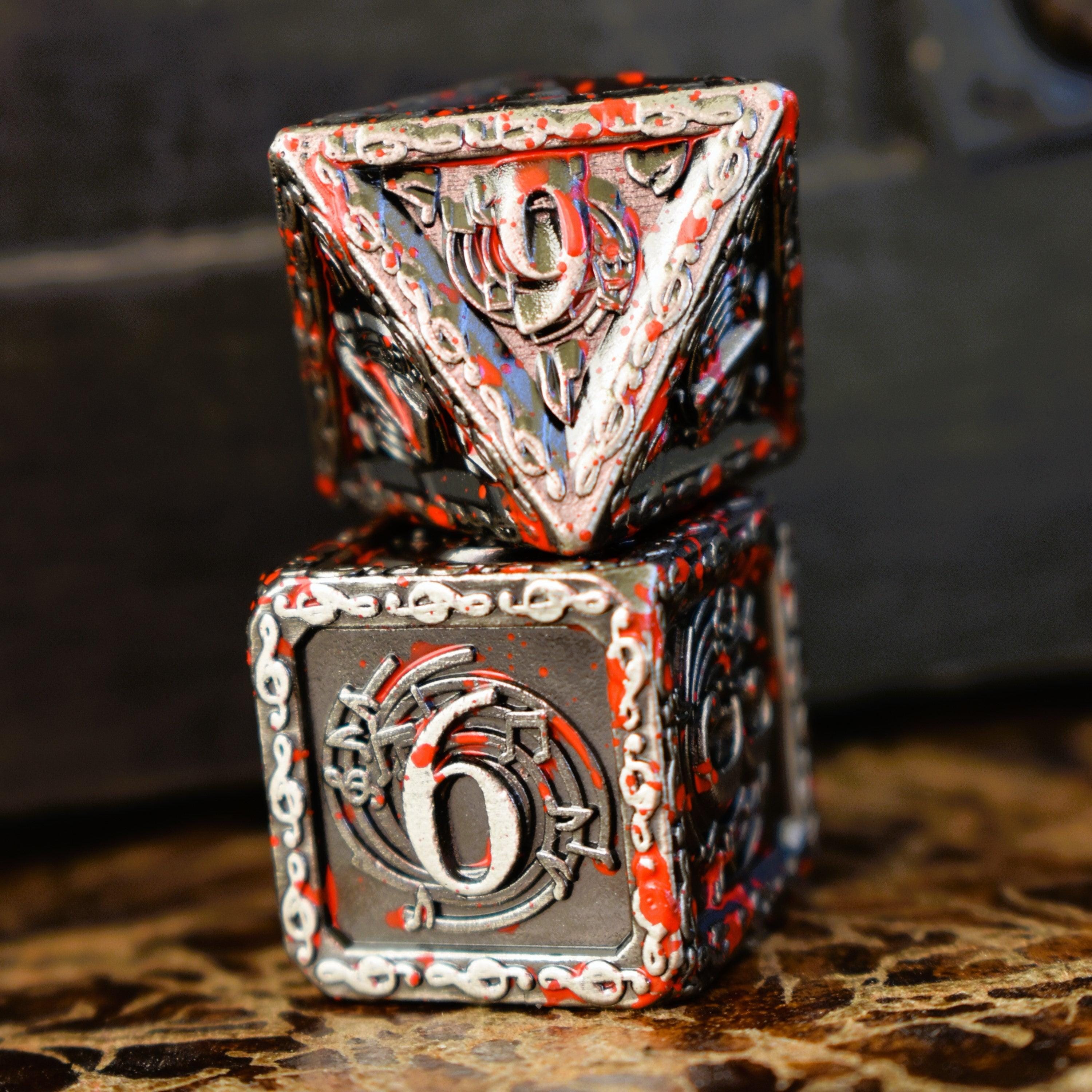 Misty Mountain Gaming Metal Ballad of the Bard Bloodstained Silver Metal Dice Set