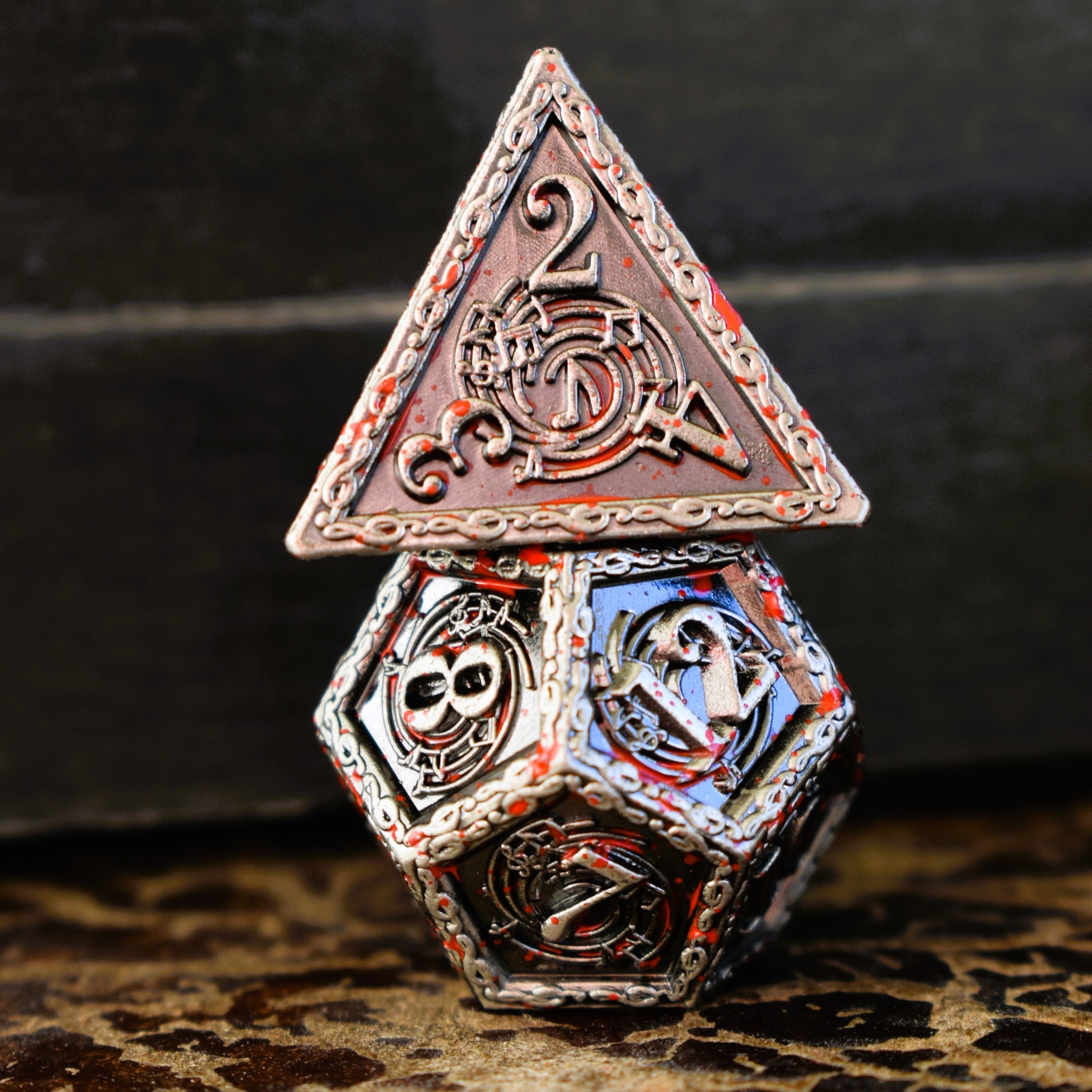Misty Mountain Gaming Metal Ballad of the Bard Bloodstained Silver Metal Dice Set