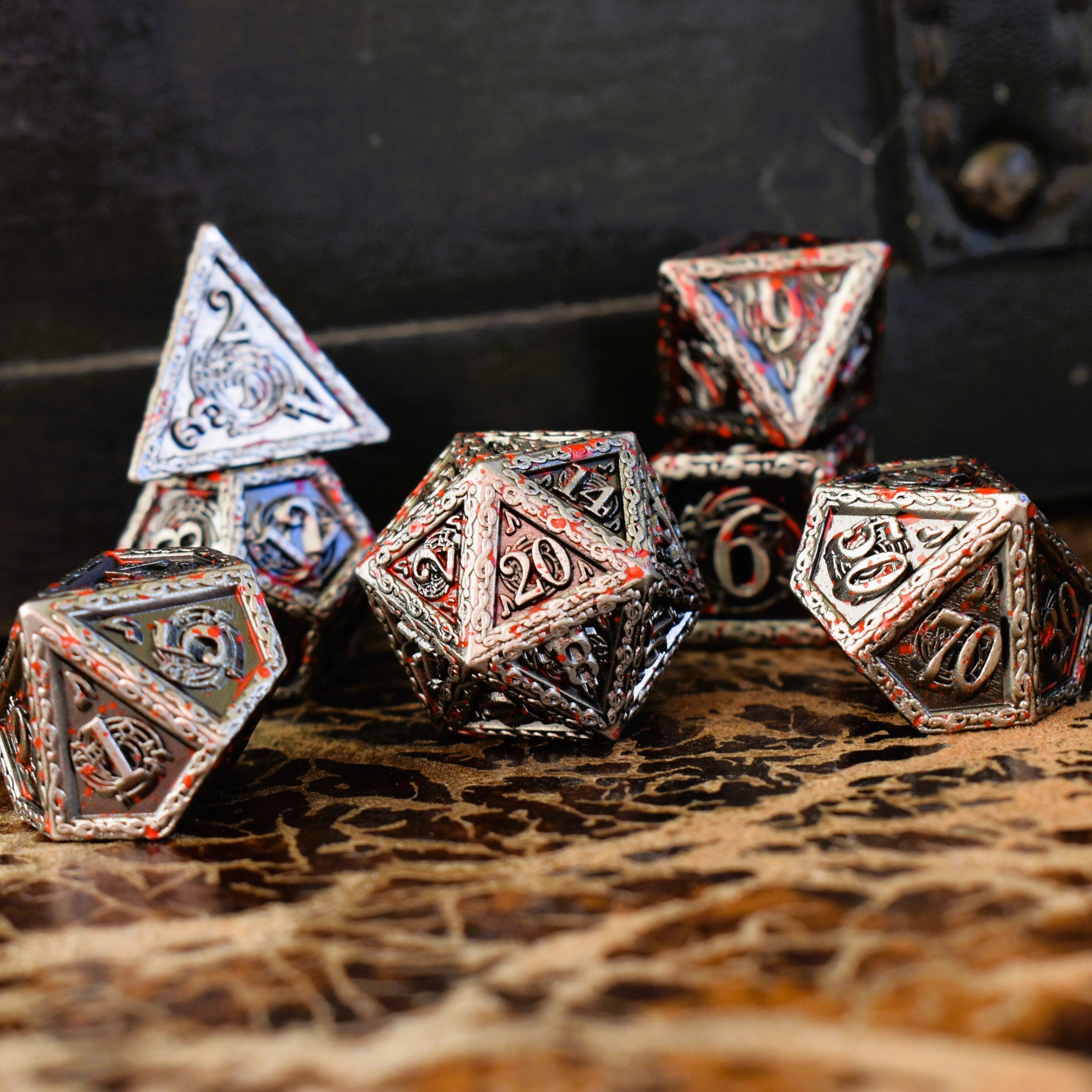 Misty Mountain Gaming Metal Ballad of the Bard Bloodstained Silver Metal Dice Set