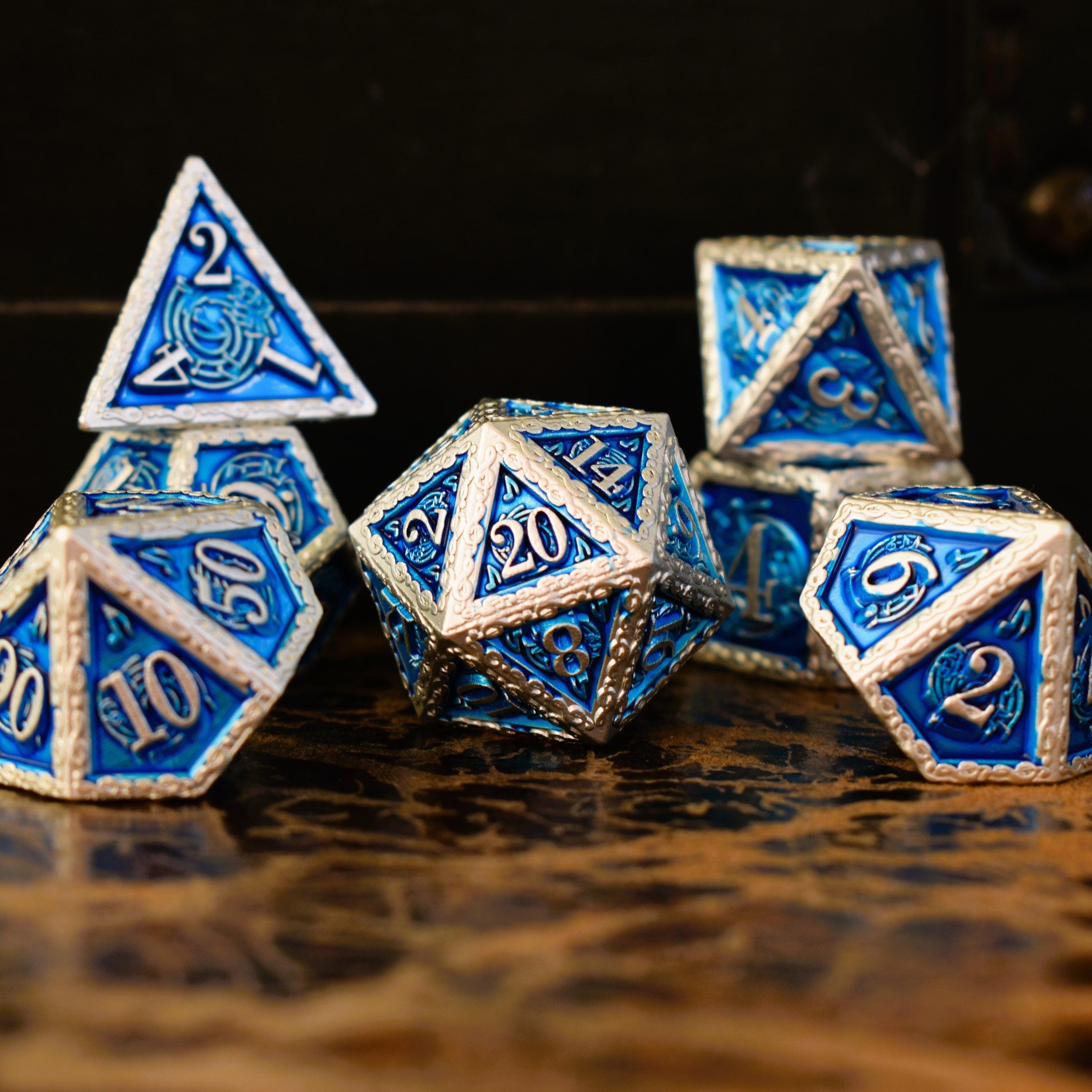 Misty Mountain Gaming Metal Ballad of the Bard Blue and Silver Metal Dice Set