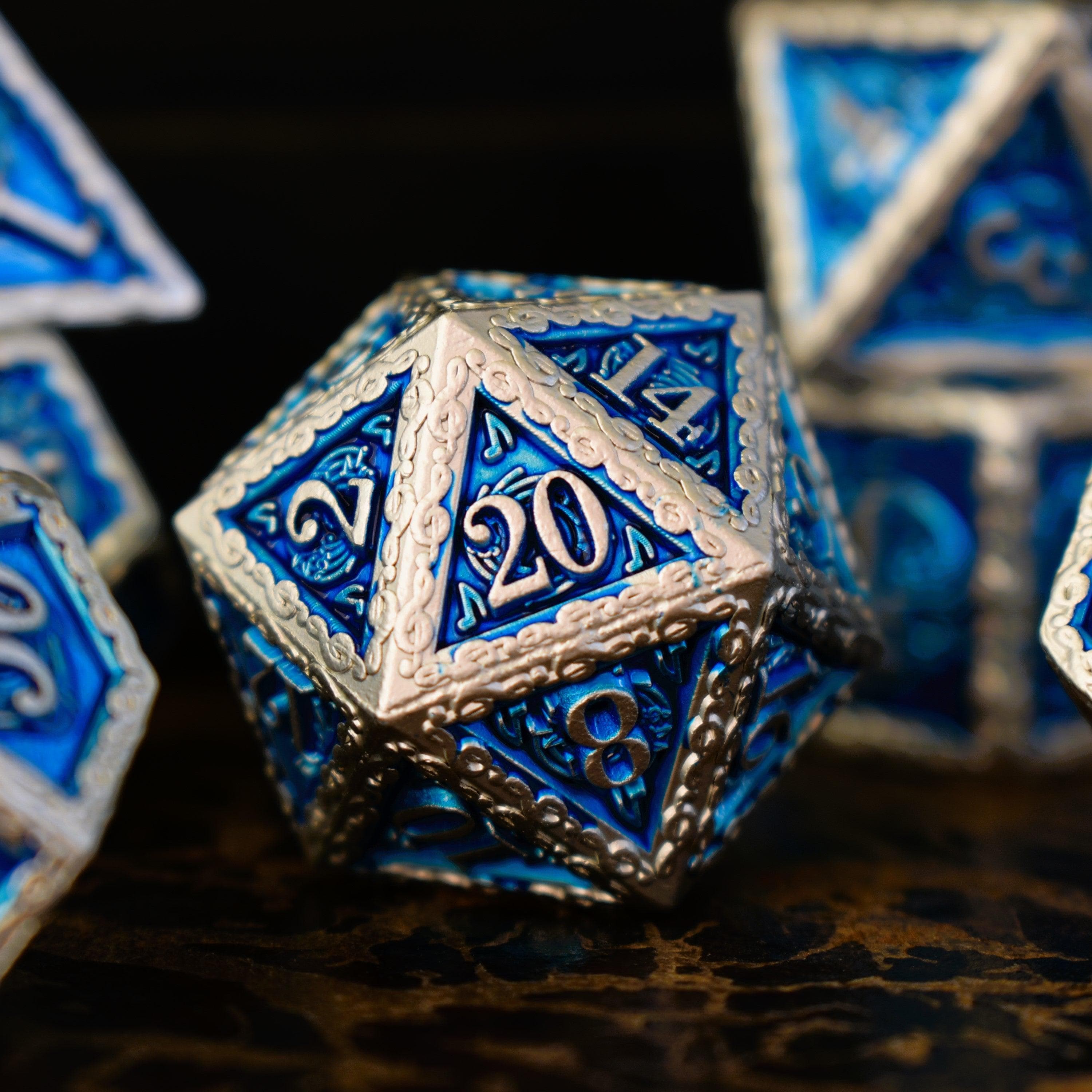 Misty Mountain Gaming Metal Ballad of the Bard Blue and Silver Metal Dice Set