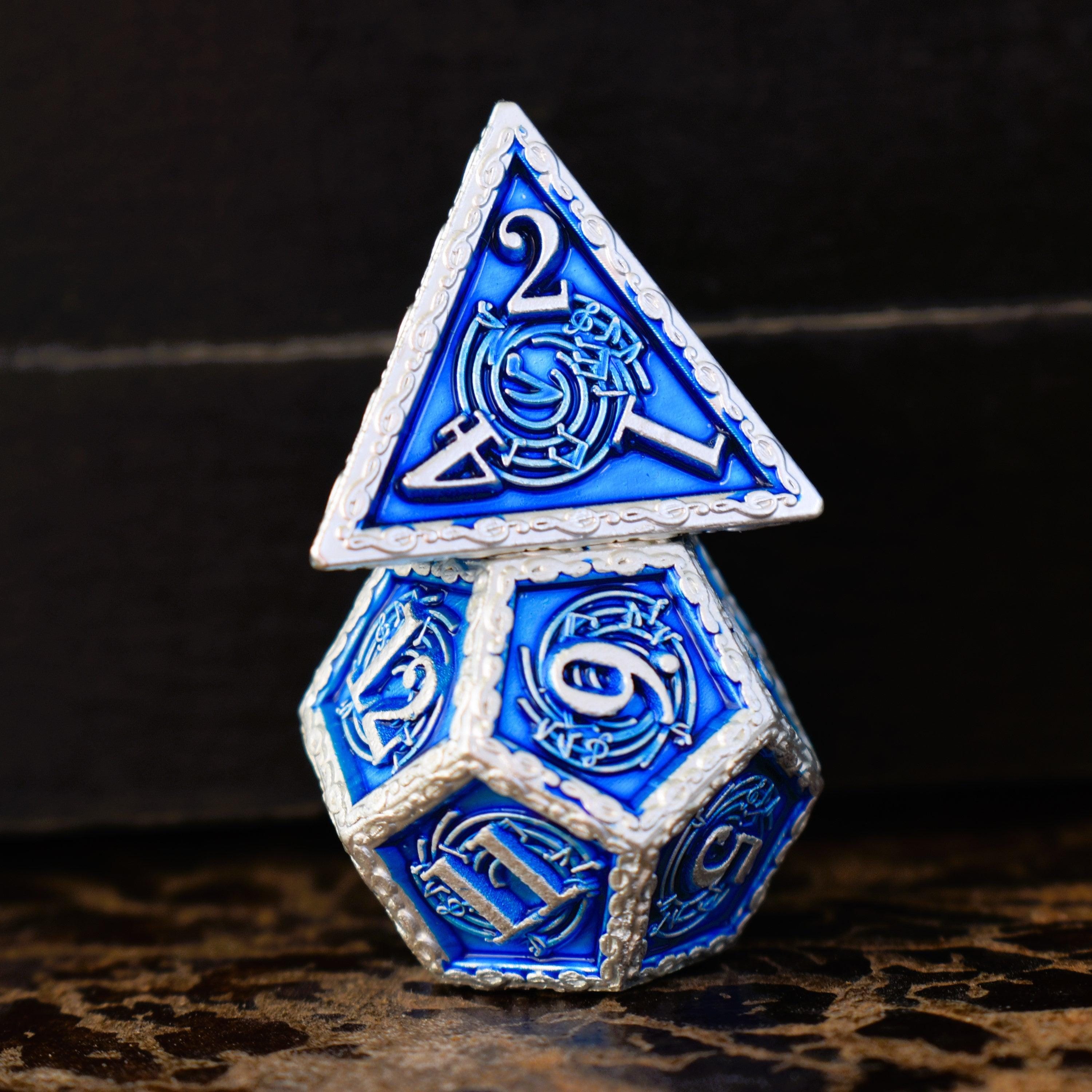 Misty Mountain Gaming Metal Ballad of the Bard Blue and Silver Metal Dice Set