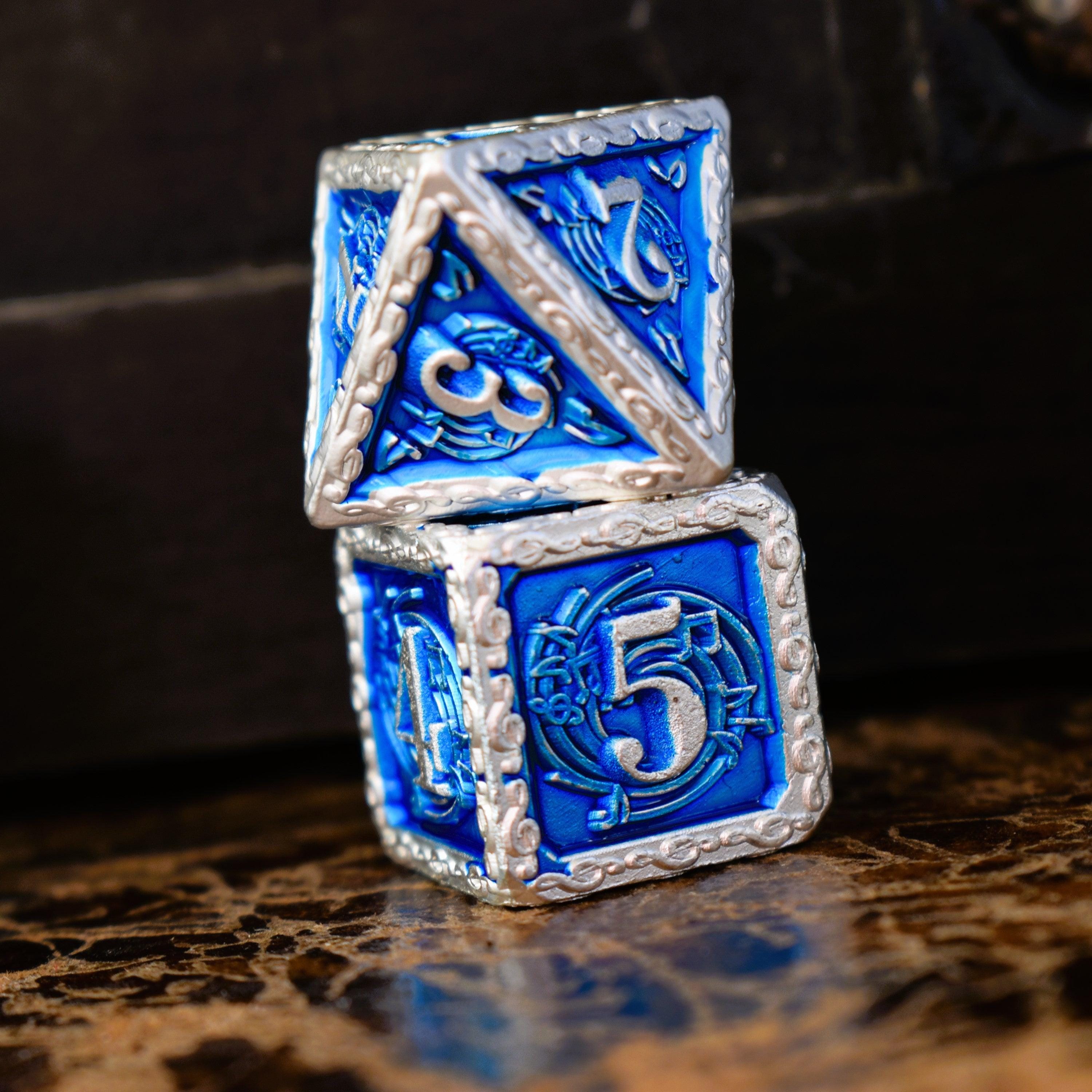 Misty Mountain Gaming Metal Ballad of the Bard Blue and Silver Metal Dice Set