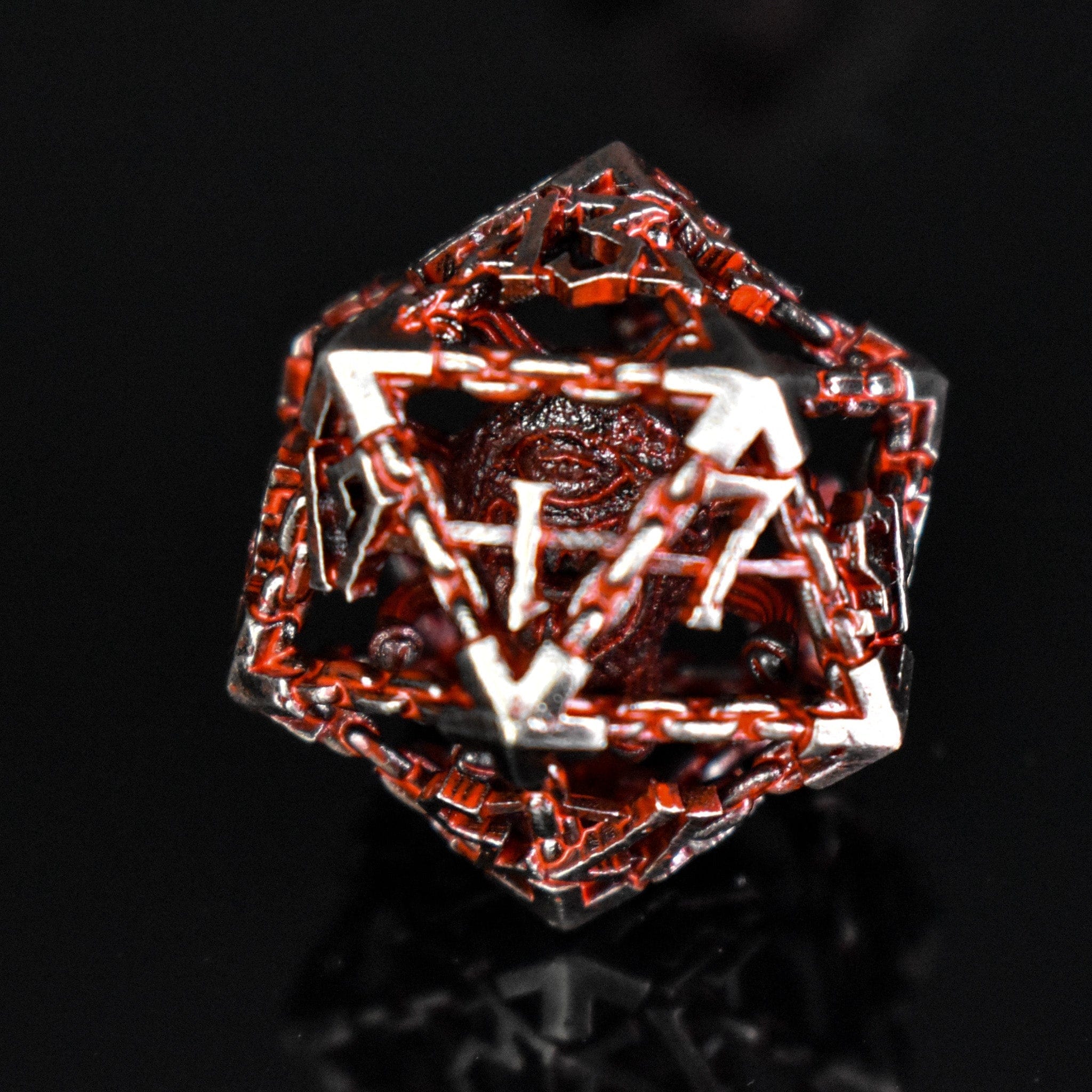 Misty Mountain Gaming hollow Beholder's Gates Hollow Metal Dice Set - Bloodied Silver