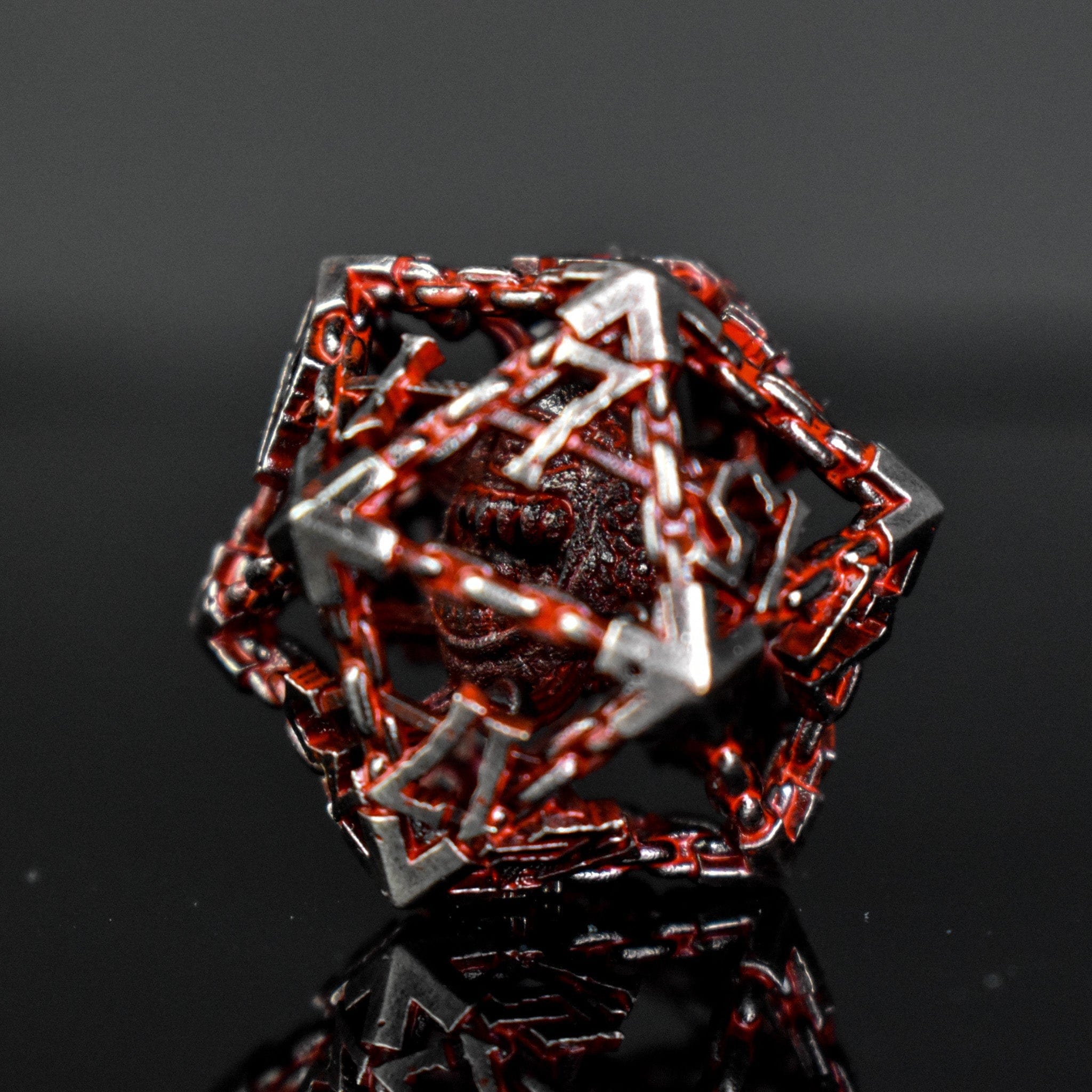Misty Mountain Gaming hollow Beholder's Gates Hollow Metal Dice Set - Bloodied Silver