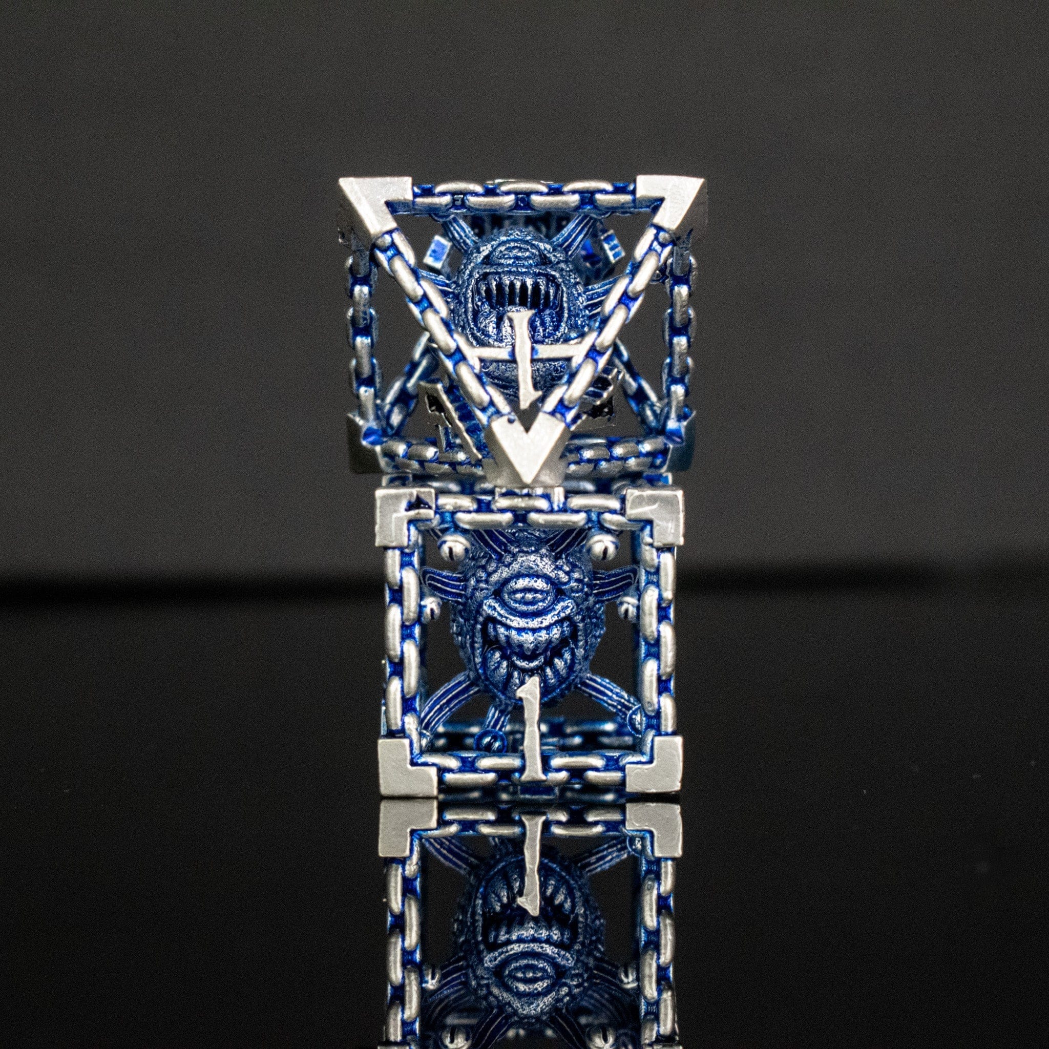 Misty Mountain Gaming hollow Beholder's Gates Hollow Metal Dice Set - Blue and Silver