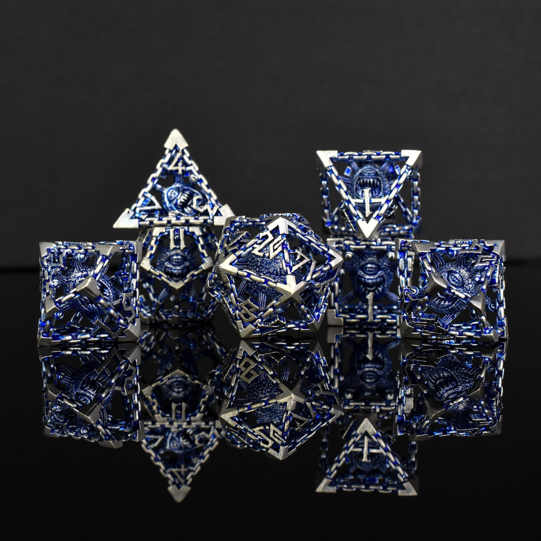 Misty Mountain Gaming hollow Beholder's Gates Hollow Metal Dice Set - Blue and Silver