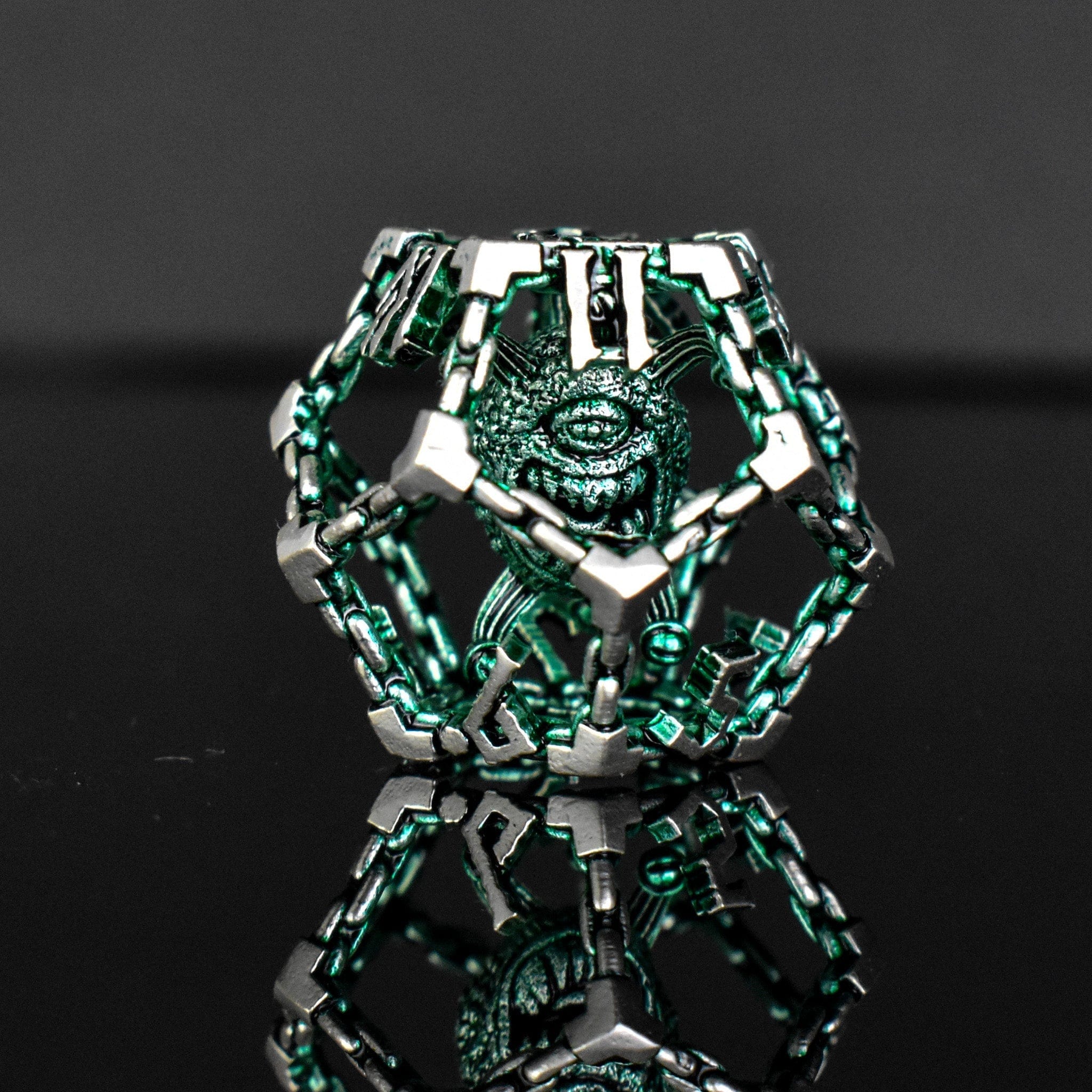 Misty Mountain Gaming hollow Beholder's Gates Hollow Metal Dice Set - Green and Silver