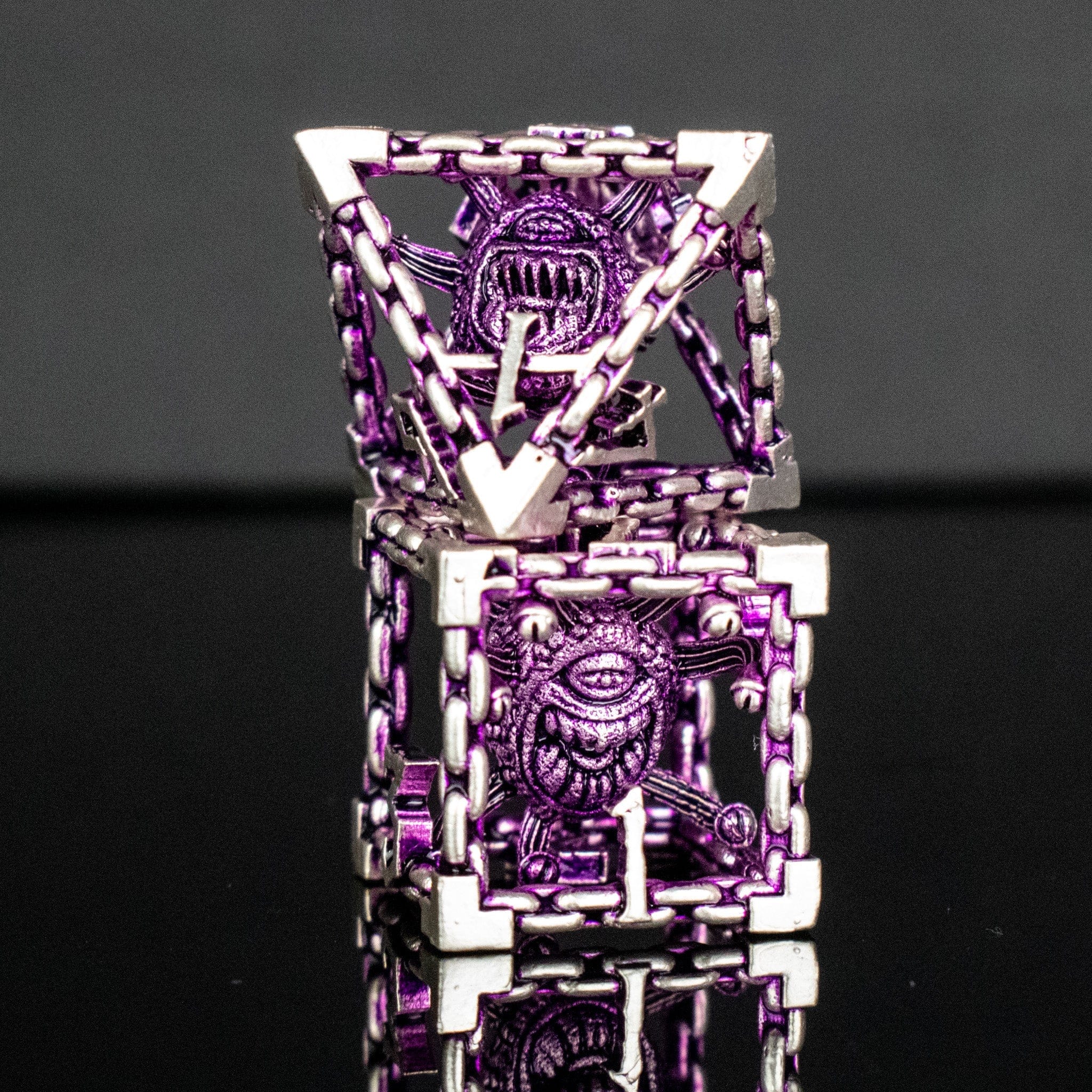 Misty Mountain Gaming hollow Beholder's Gates Hollow Metal Dice Set - Purple and Silver