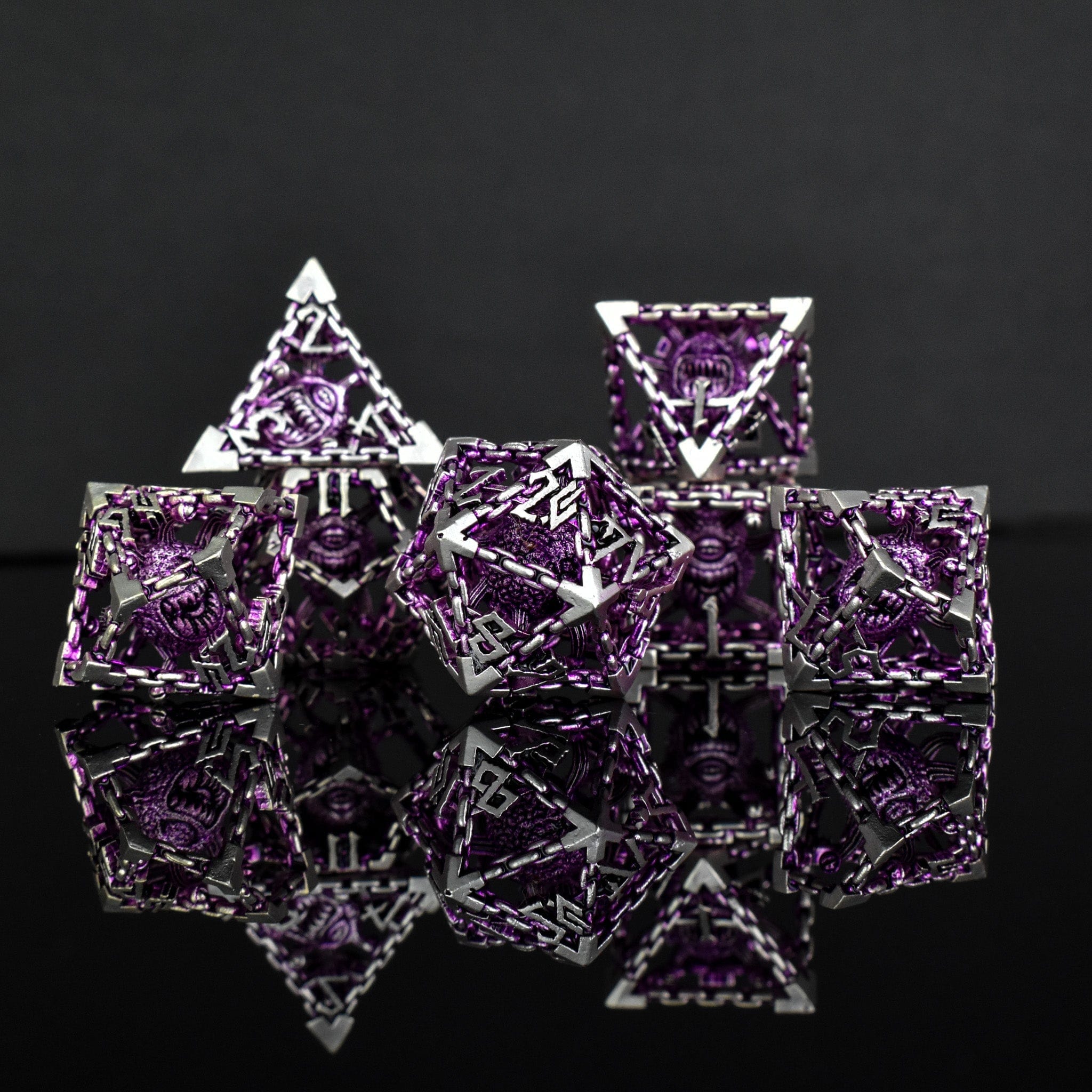 Misty Mountain Gaming hollow Beholder's Gates Hollow Metal Dice Set - Purple and Silver
