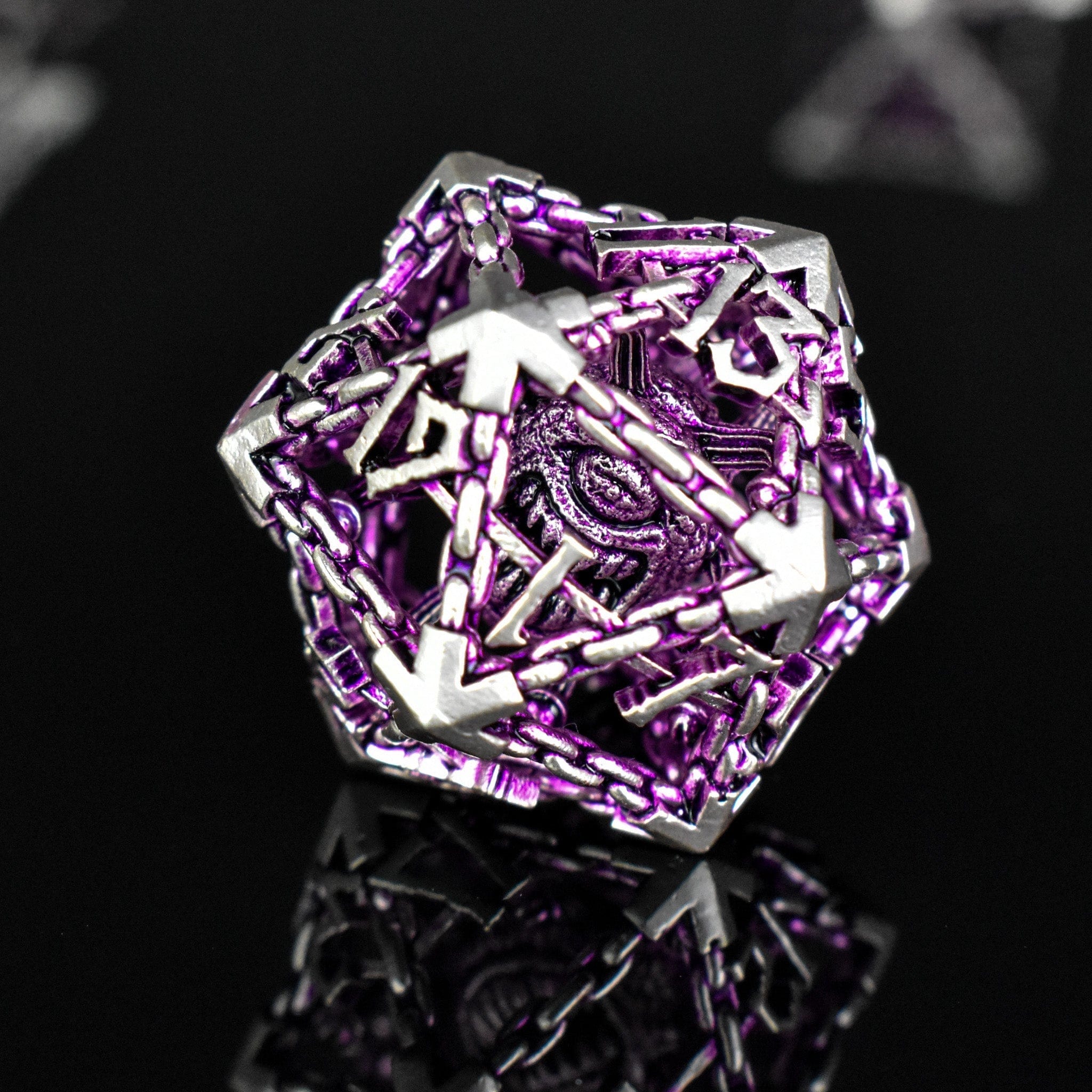 Misty Mountain Gaming hollow Beholder's Gates Hollow Metal Dice Set - Purple and Silver