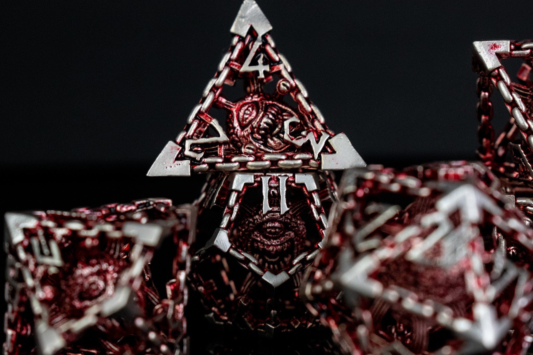 Misty Mountain Gaming hollow Beholder's Gates Hollow Metal Dice Set - Red and Silver