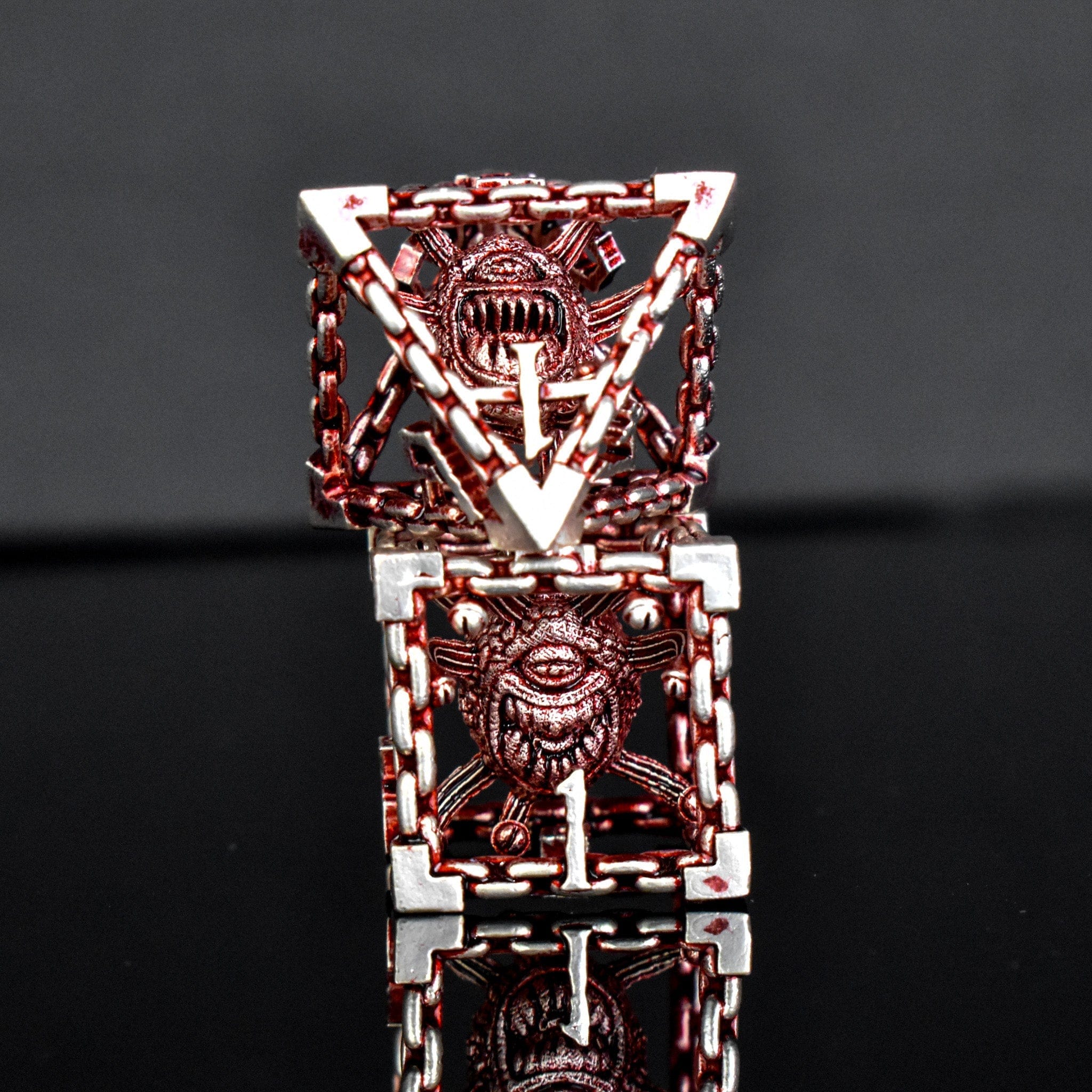 Misty Mountain Gaming hollow Beholder's Gates Hollow Metal Dice Set - Red and Silver