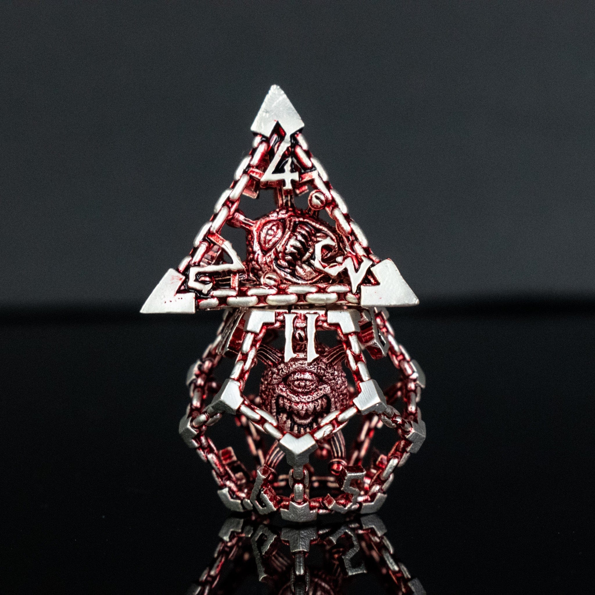 Misty Mountain Gaming hollow Beholder's Gates Hollow Metal Dice Set - Red and Silver