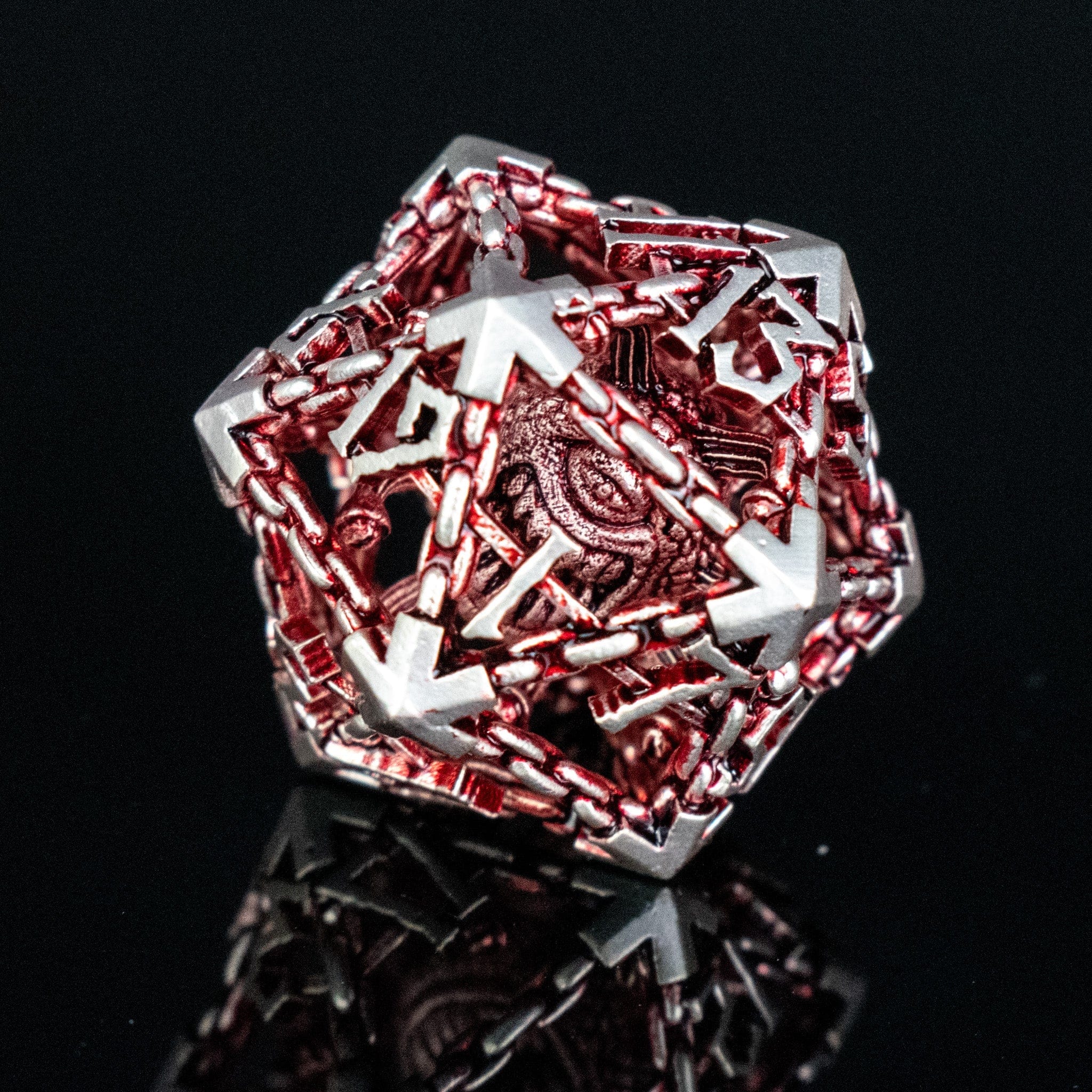 Misty Mountain Gaming hollow Beholder's Gates Hollow Metal Dice Set - Red and Silver