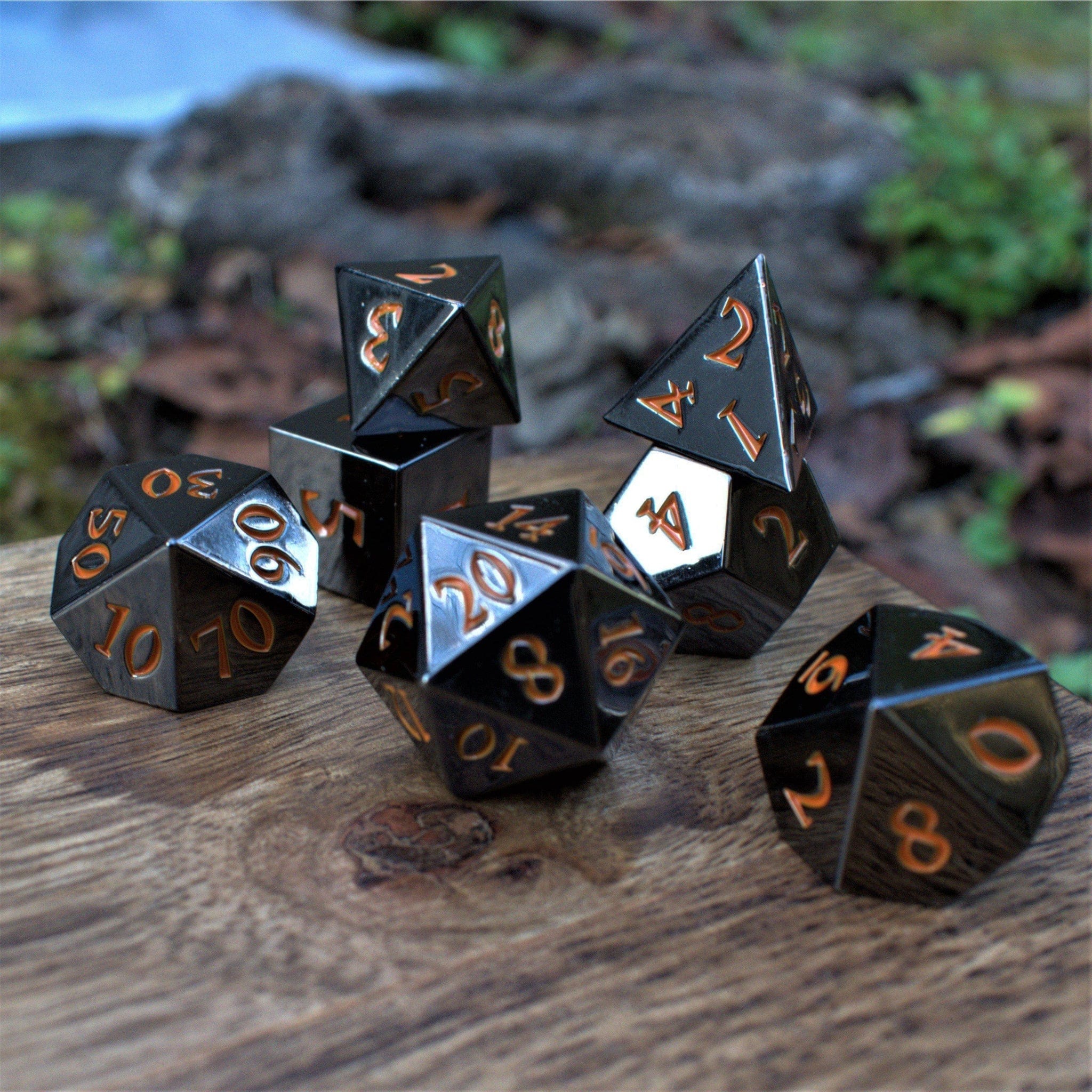 Misty Mountain Gaming Metal Black and Orange Sharp-Edged Metal Dice