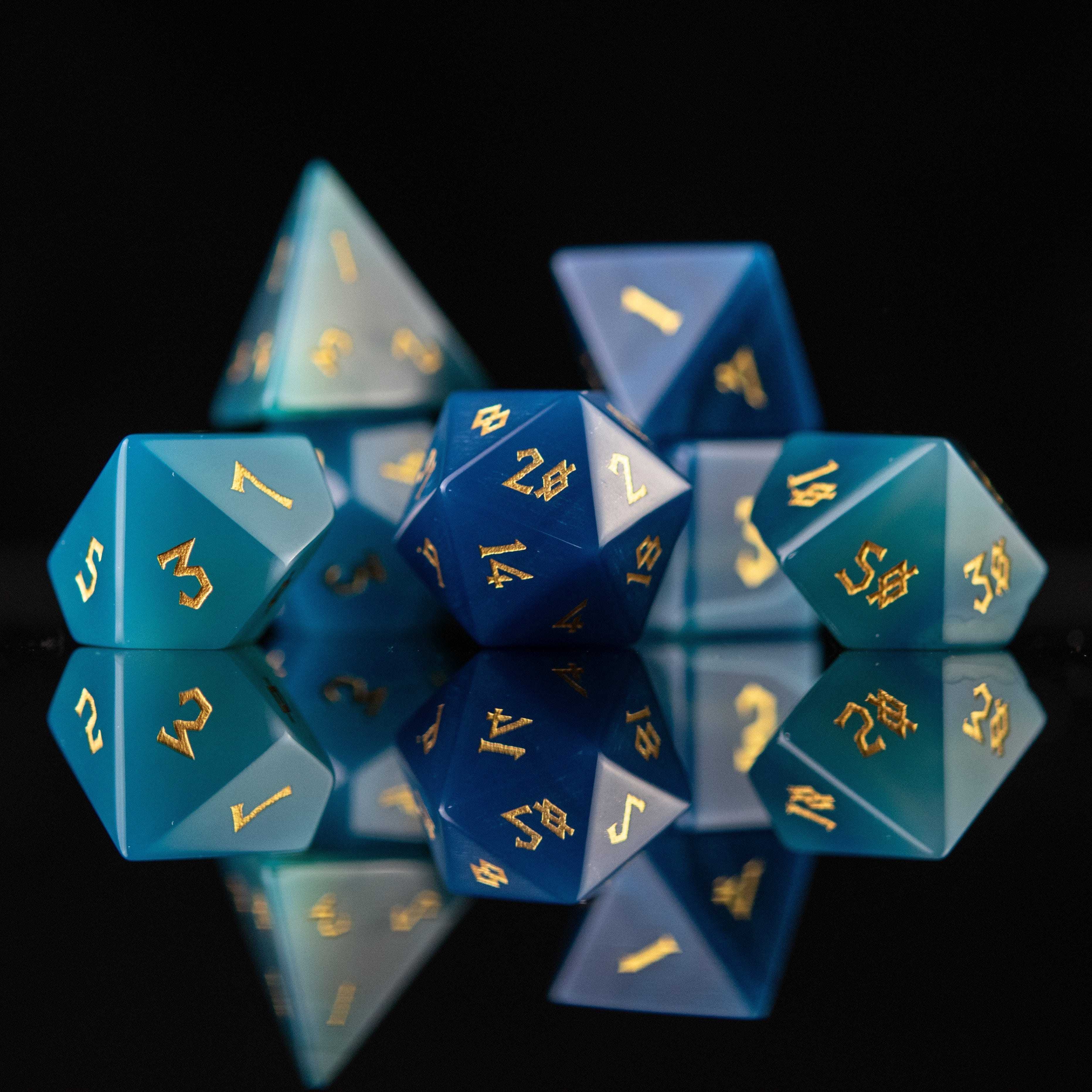 Misty Mountain Gaming Stone/Glass Blue Agate Stone Dice Set