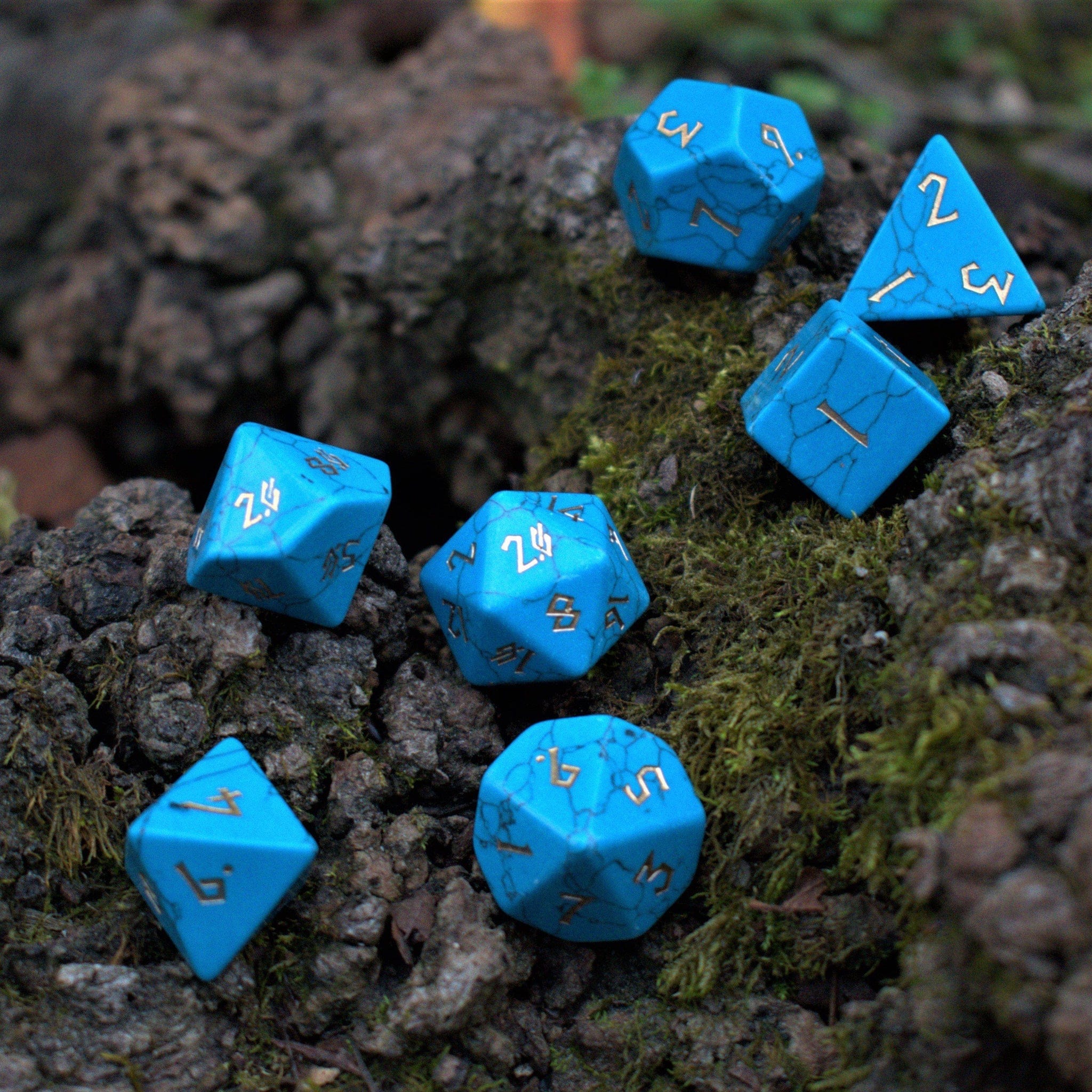 Misty Mountain Gaming Stone/Glass Blue Turquoise Stone Dice Set