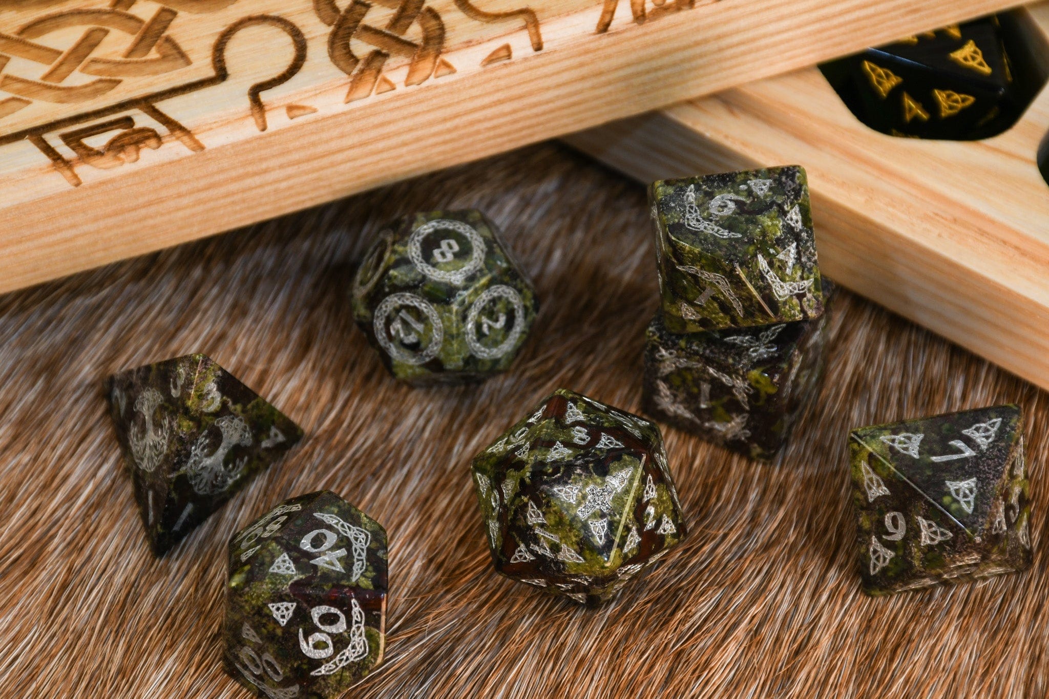 Misty Mountain Gaming Dice Celtic Dragon Blood Jasper Stone Dice Set – Dice Around the World Collection