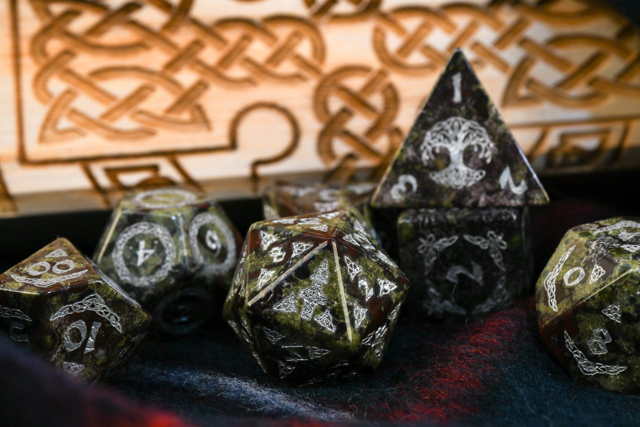 Misty Mountain Gaming Dice Celtic Dragon Blood Jasper Stone Dice Set – Dice Around the World Collection