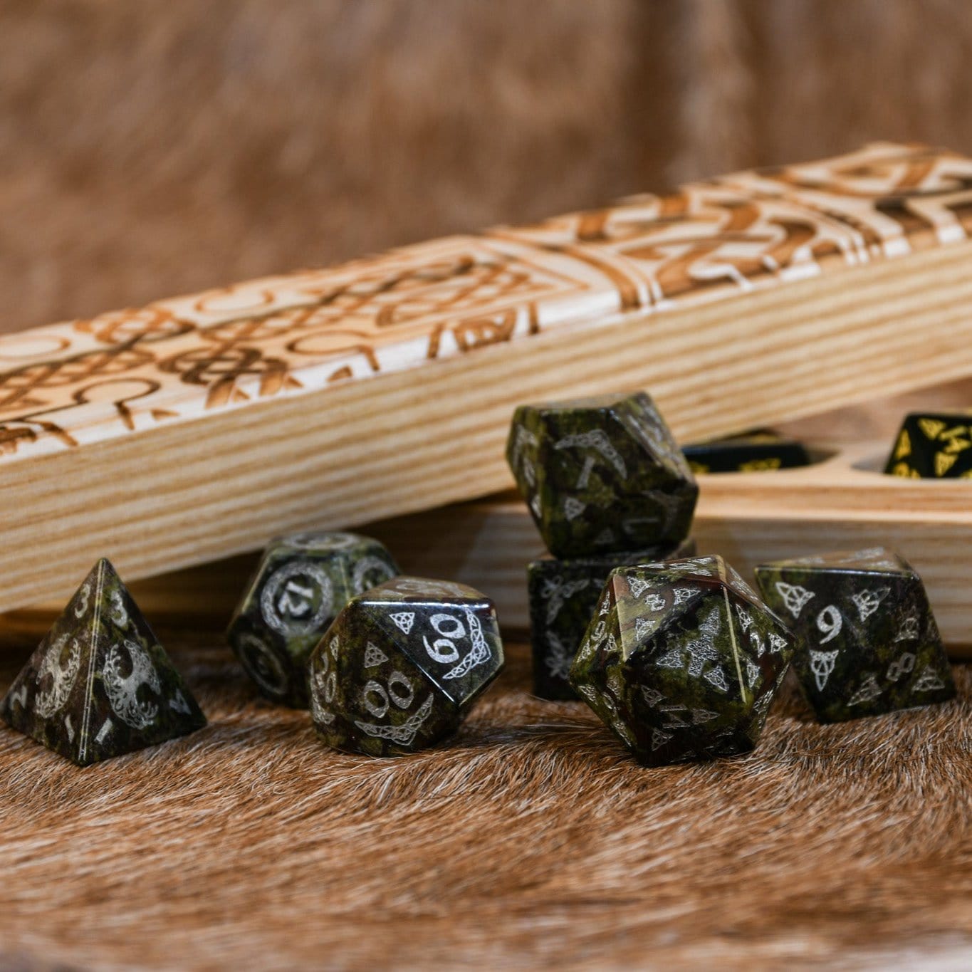 Misty Mountain Gaming Dice Celtic Dragon Blood Jasper Stone Dice Set – Dice Around the World Collection