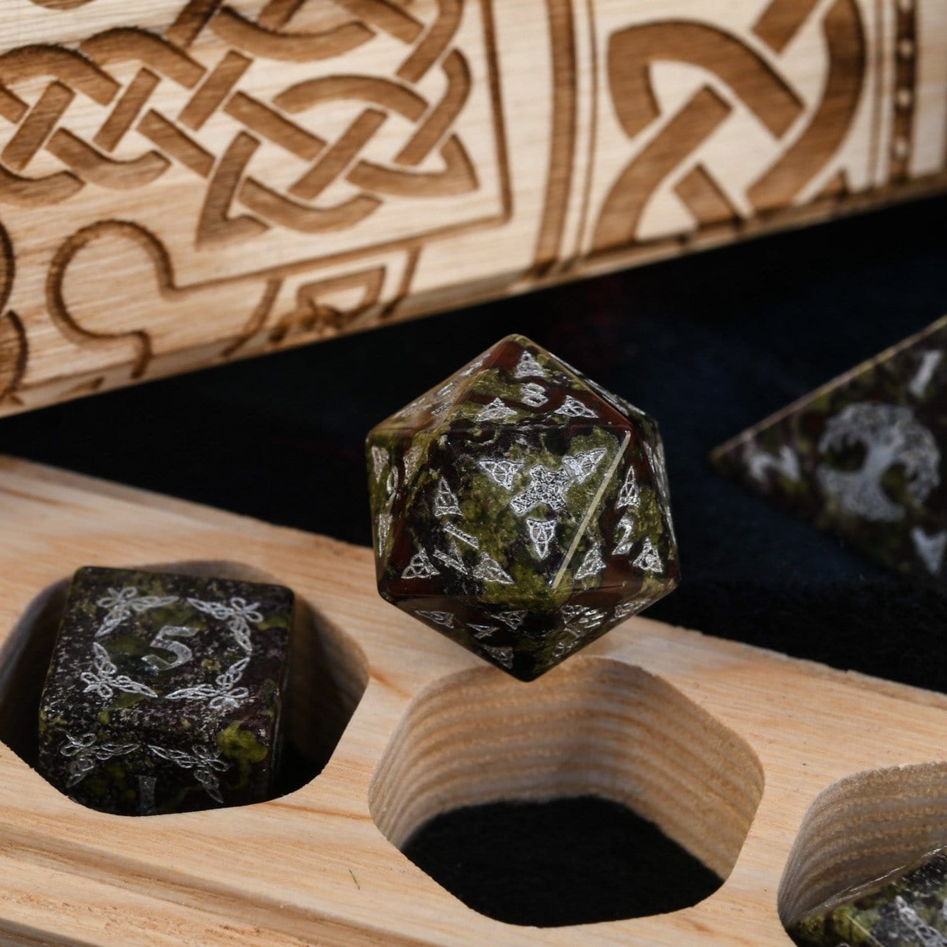 Misty Mountain Gaming Dice Celtic Dragon Blood Jasper Stone Dice Set – Dice Around the World Collection