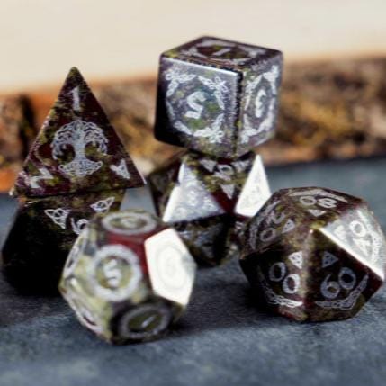 Misty Mountain Gaming Dice Celtic Dragon Blood Jasper Stone Dice Set – Dice Around the World Collection