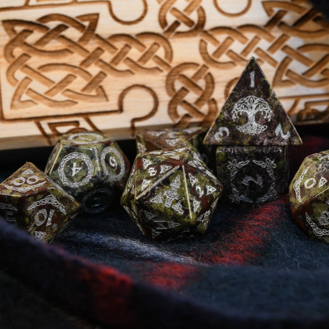 Misty Mountain Gaming Dice Celtic Dragon Blood Jasper Stone Dice Set – Dice Around the World Collection