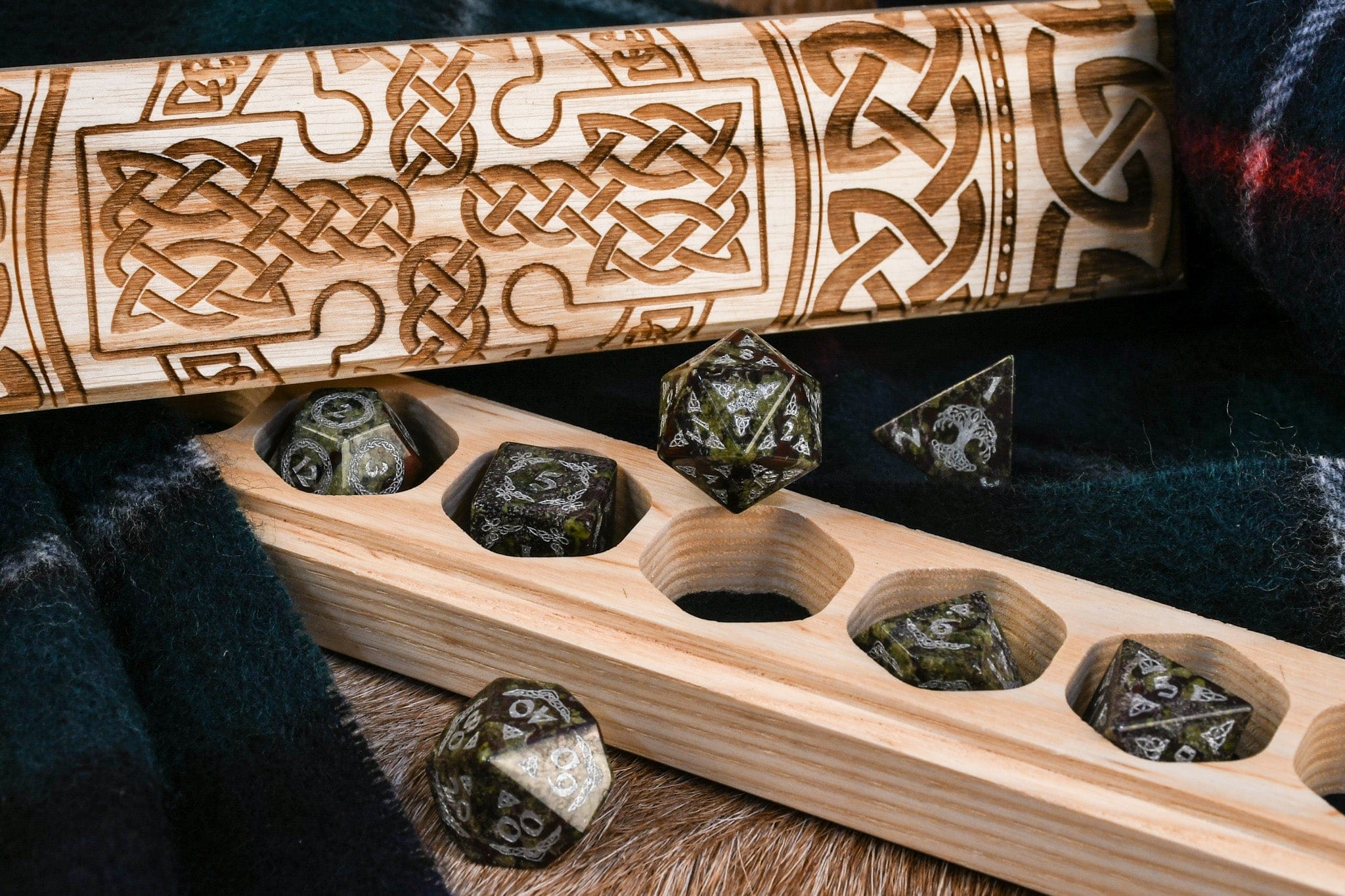 Misty Mountain Gaming Dice Celtic Dragon Blood Jasper Stone Dice Set – Dice Around the World Collection