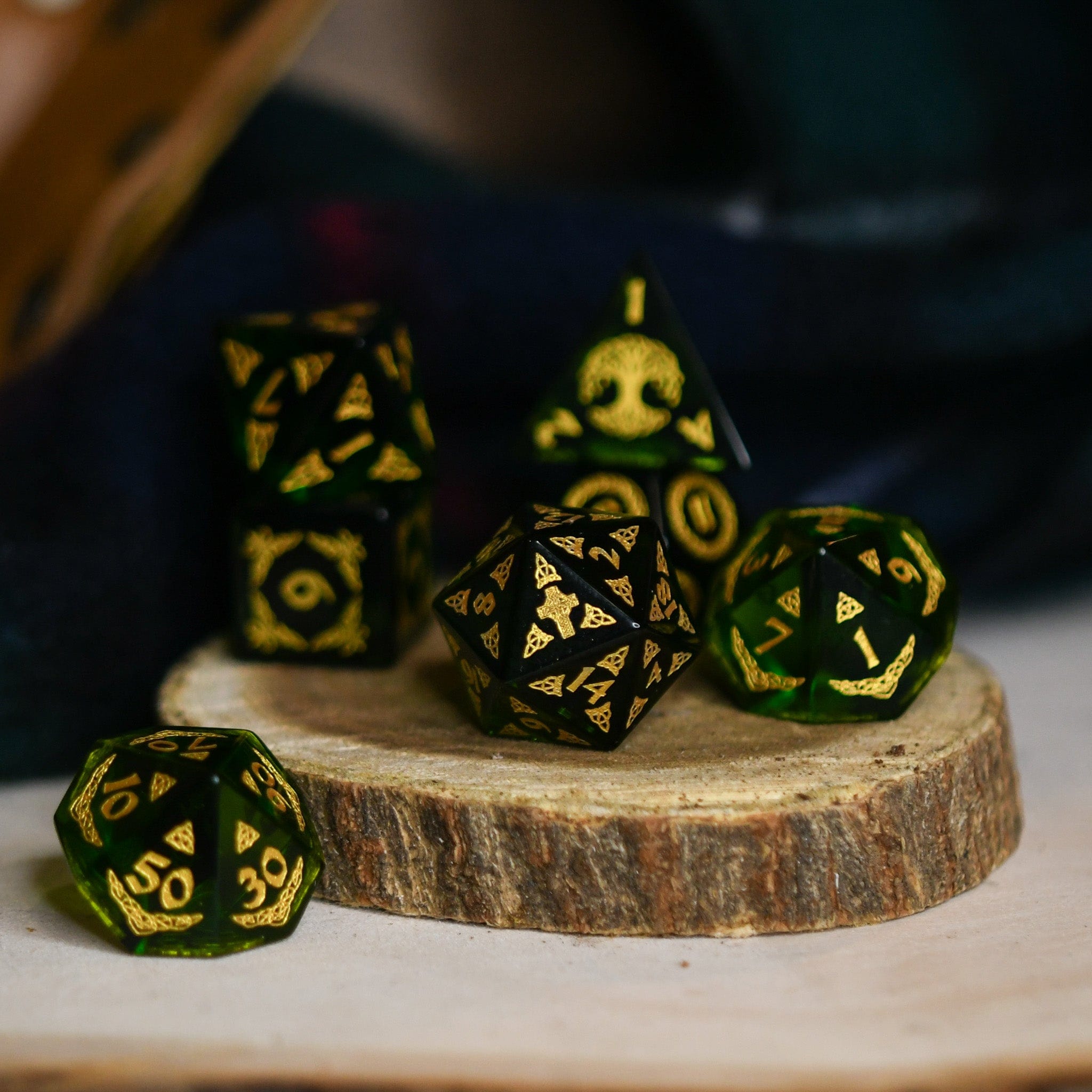 Misty Mountain Gaming Dice Celtic Green Glass Dice Set - Dice Around the World Collection