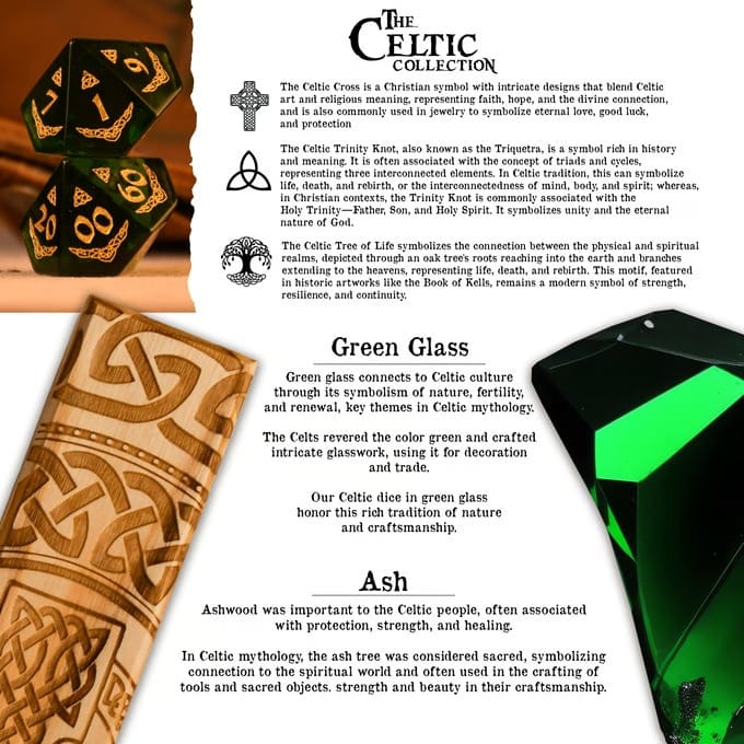 Misty Mountain Gaming Dice Celtic Green Glass Dice Set - Dice Around the World Collection