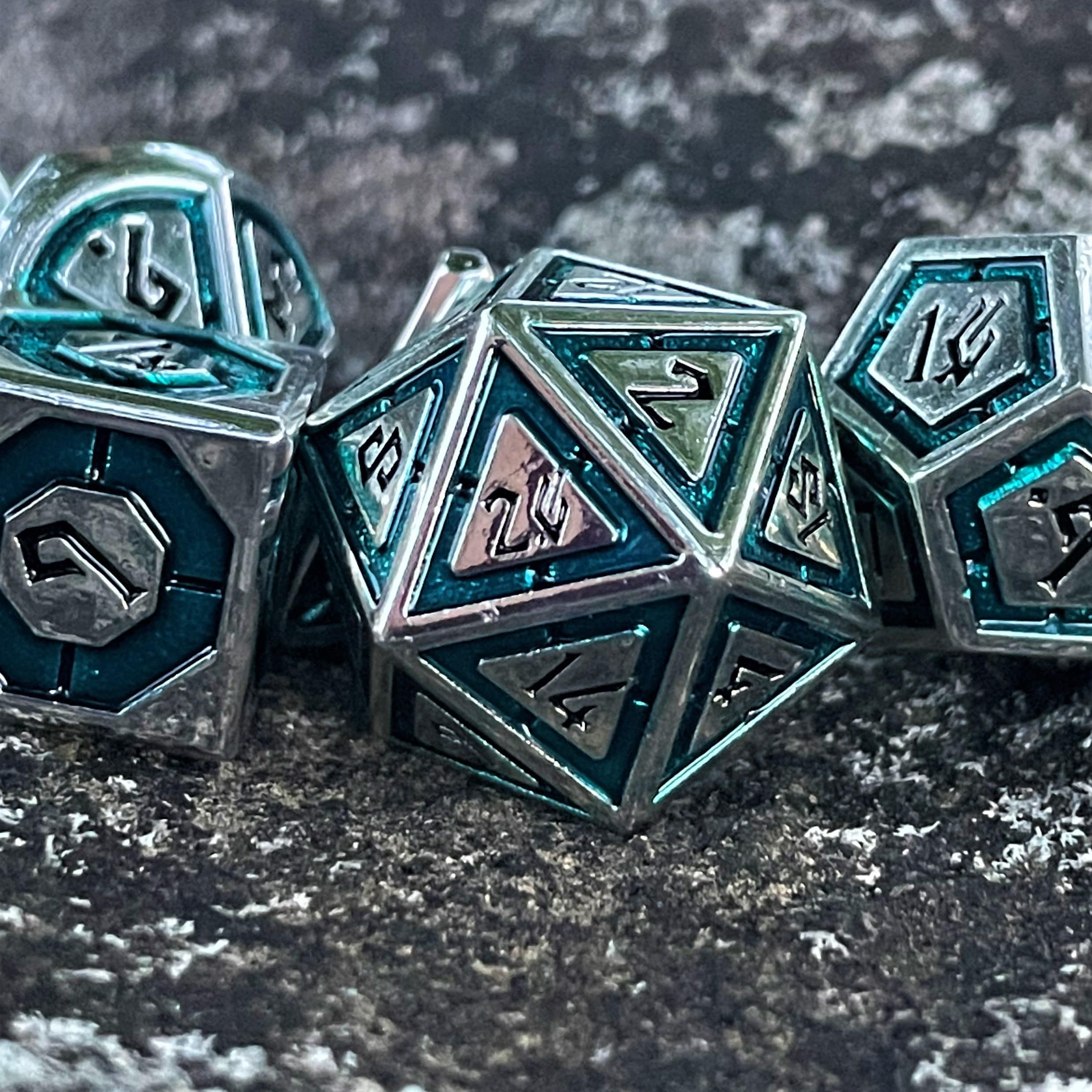 Misty Mountain Gaming Metal Cleric's Domain Aqua And Silver Metal Dice Set
