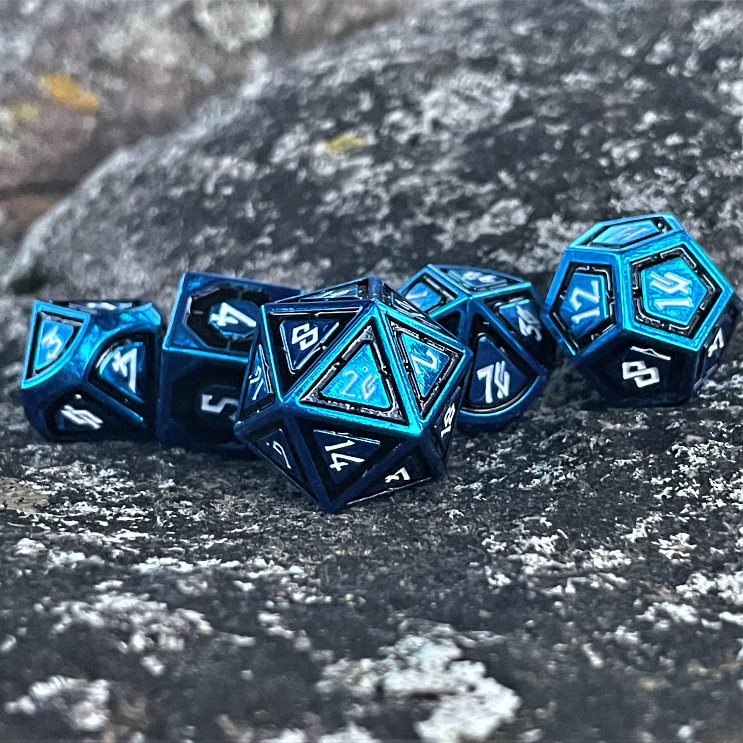 Misty Mountain Gaming Metal Cleric's Domain Black And Blue Metal Dice Set
