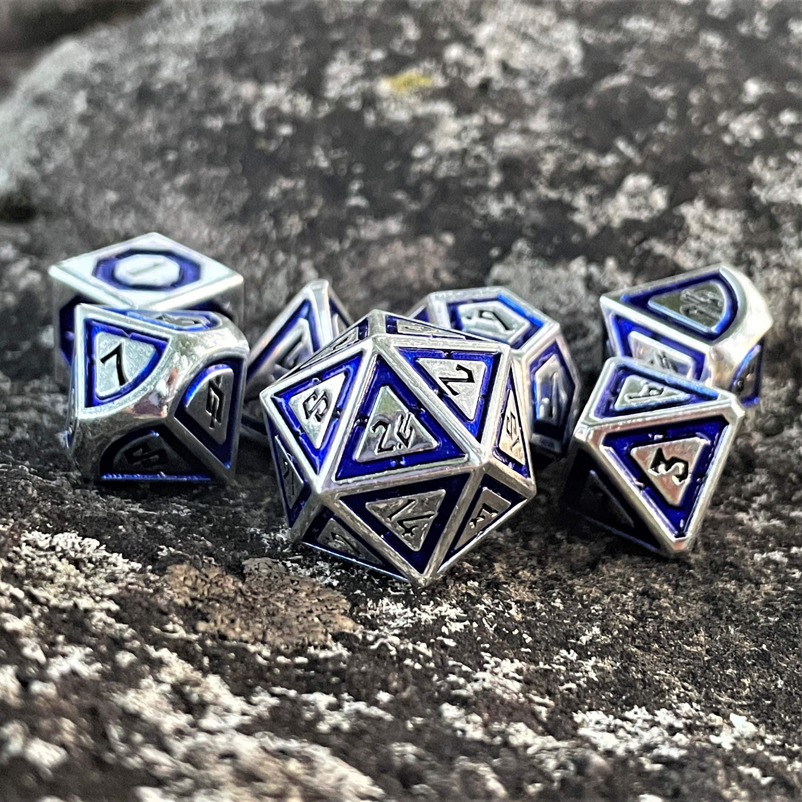 Misty Mountain Gaming Metal Cleric's Domain Blue & Silver Metal Dice Set