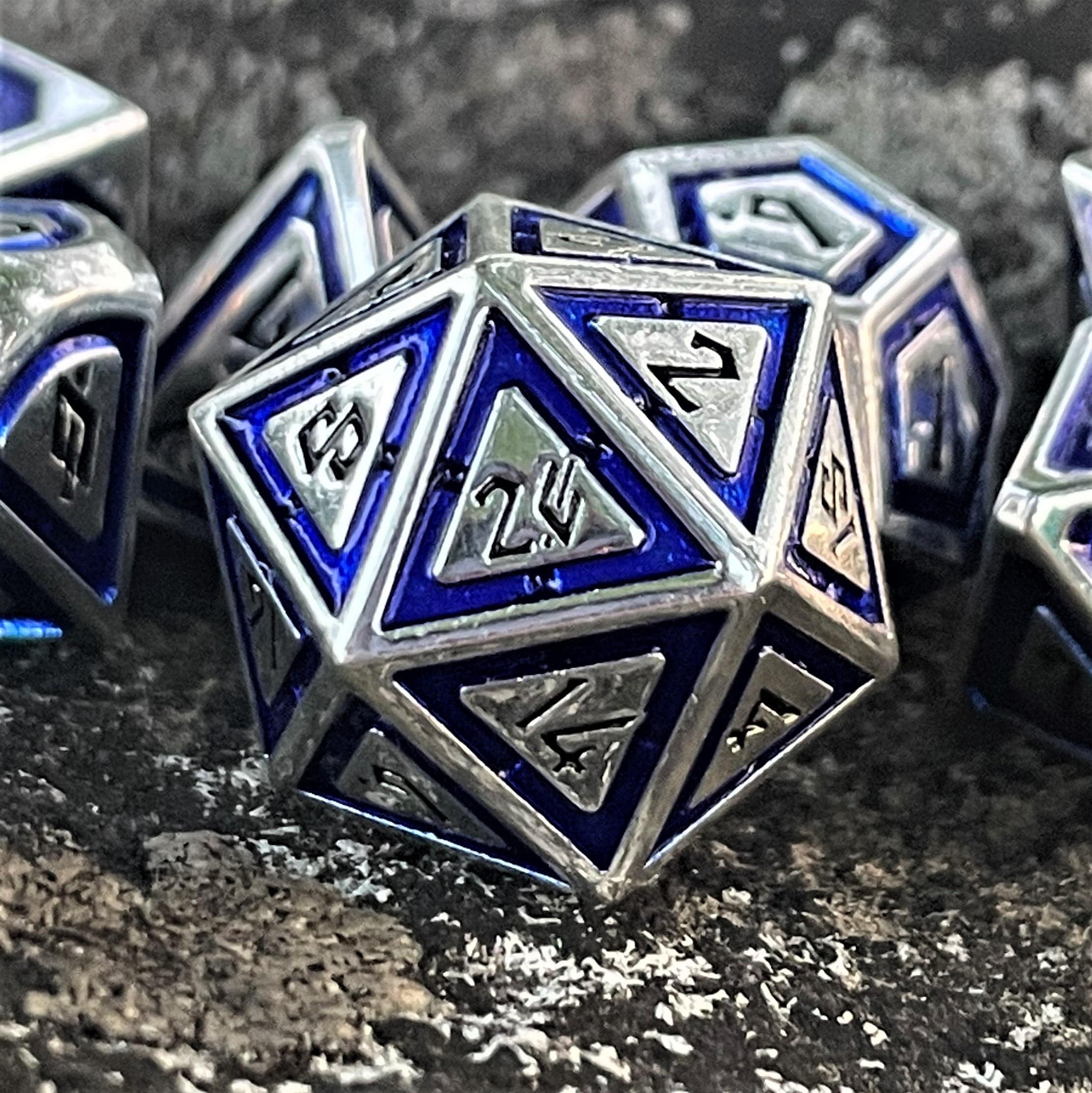 Misty Mountain Gaming Metal Cleric's Domain Blue & Silver Metal Dice Set