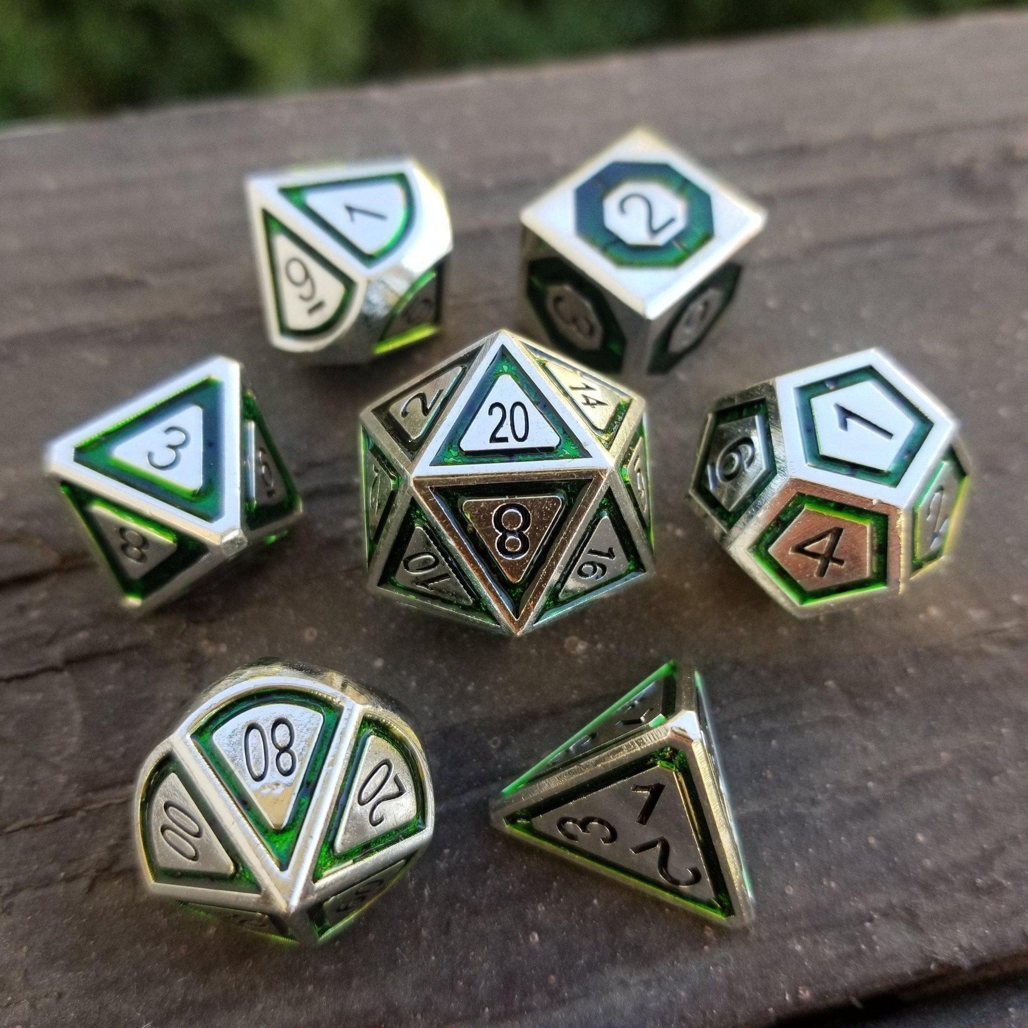 Misty Mountain Gaming Metal Cleric's Domain Green And Silver Metal Dice Set